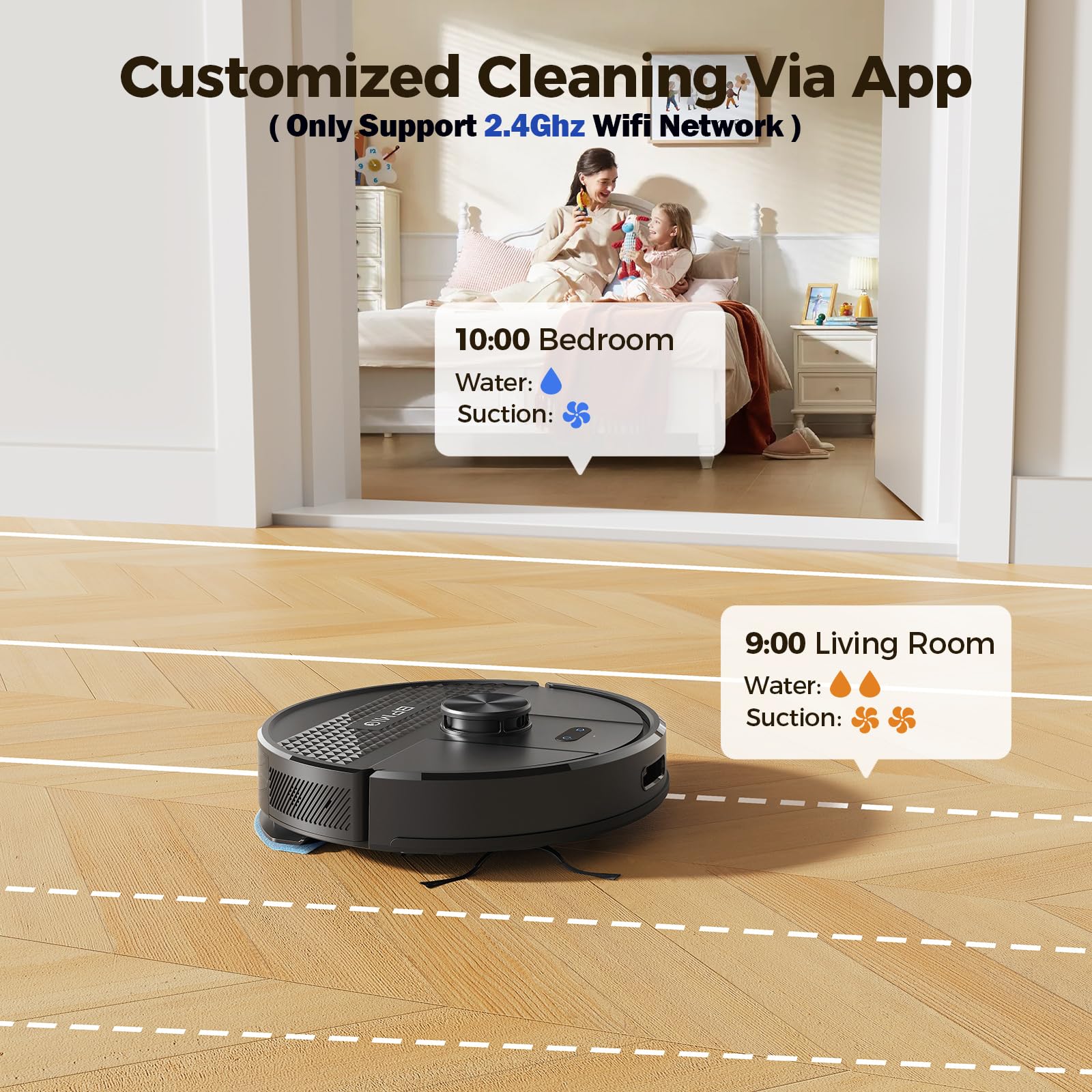 Bpmio Robot Vacuum And Mop Combo, 4500Pa Max Suction, Lidar Navigation, Quick Mapping, 145 Mins Runtime, Custom Cleaning, Works