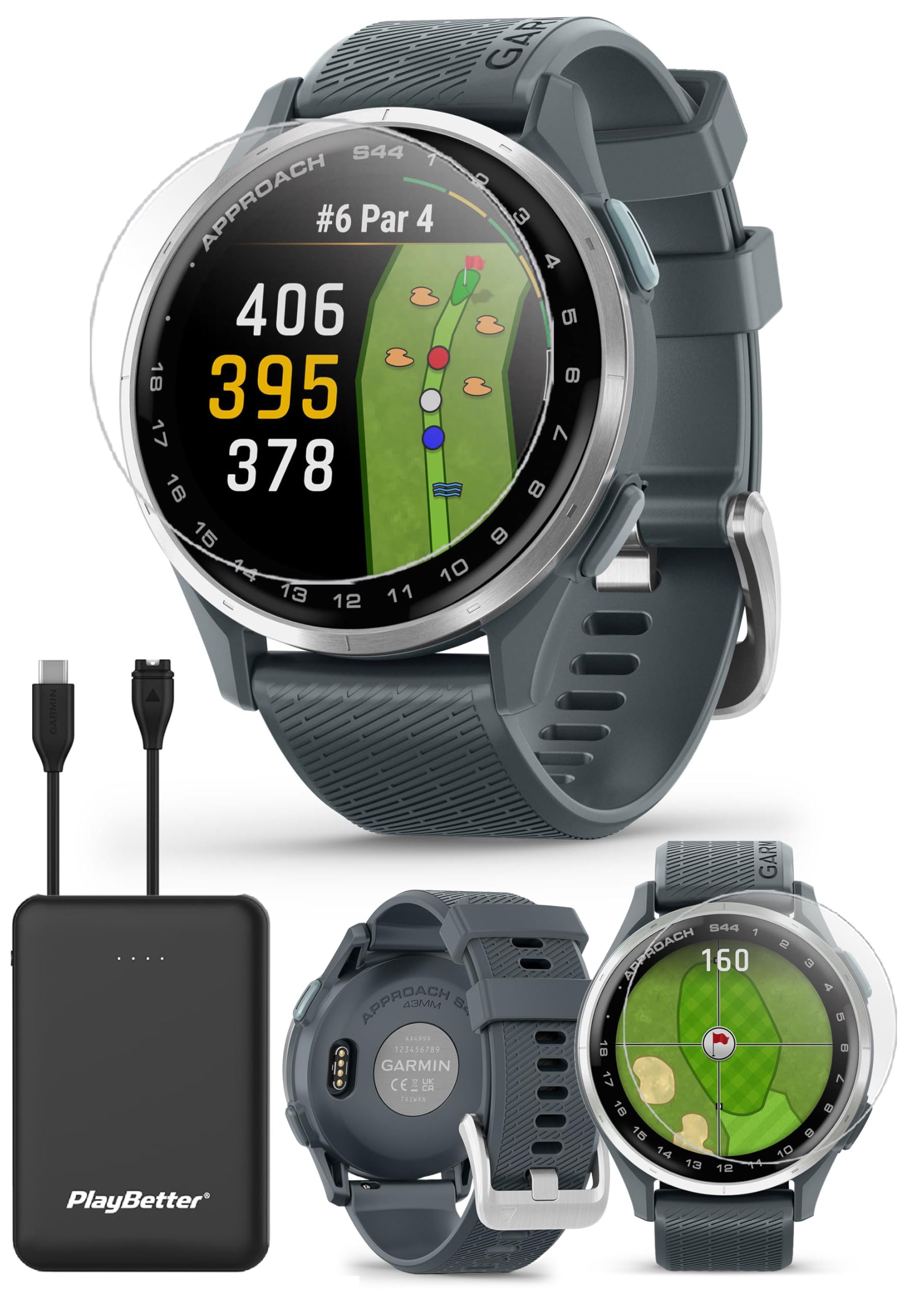 Garmin Approach S44 (Silver/Twilight) Golf GPS Smartwatch Bundle - 1.2 AMOLED Display, On-Course Features & 15H Battery Life wit