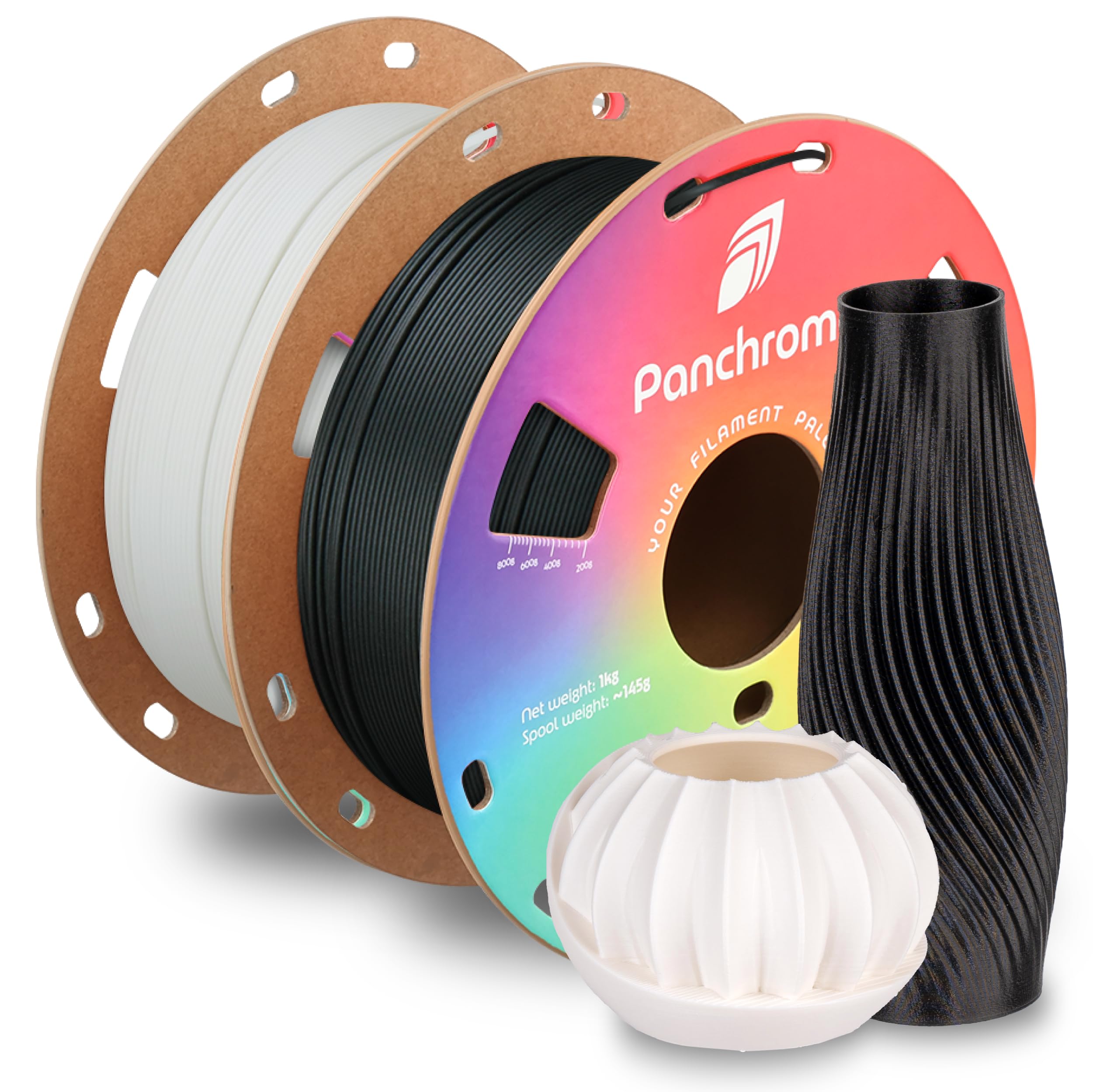 Polymaker Panchroma Matte PLA Filament 1.75mm 2KG Bundle, Matte Charcoal Black*1 + Matte Cotton White*1 3D Printing Filament, Fo