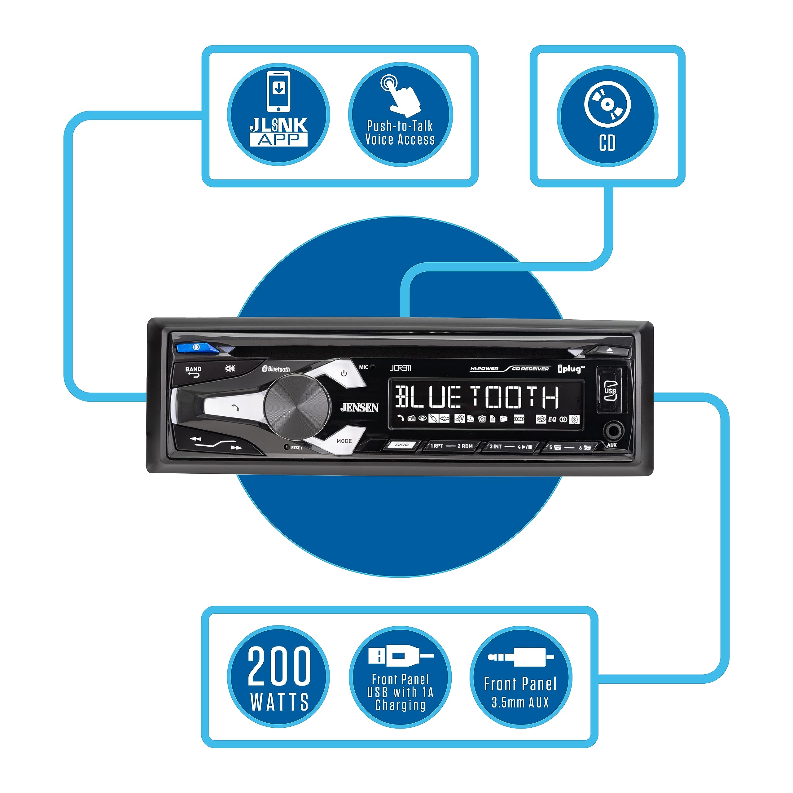 Jensen Jcr311 10 Character Lcd Single Din Car Stereo Radio Cd Player Push To Talk Assistant Bluetooth Hands Free Calling & Music