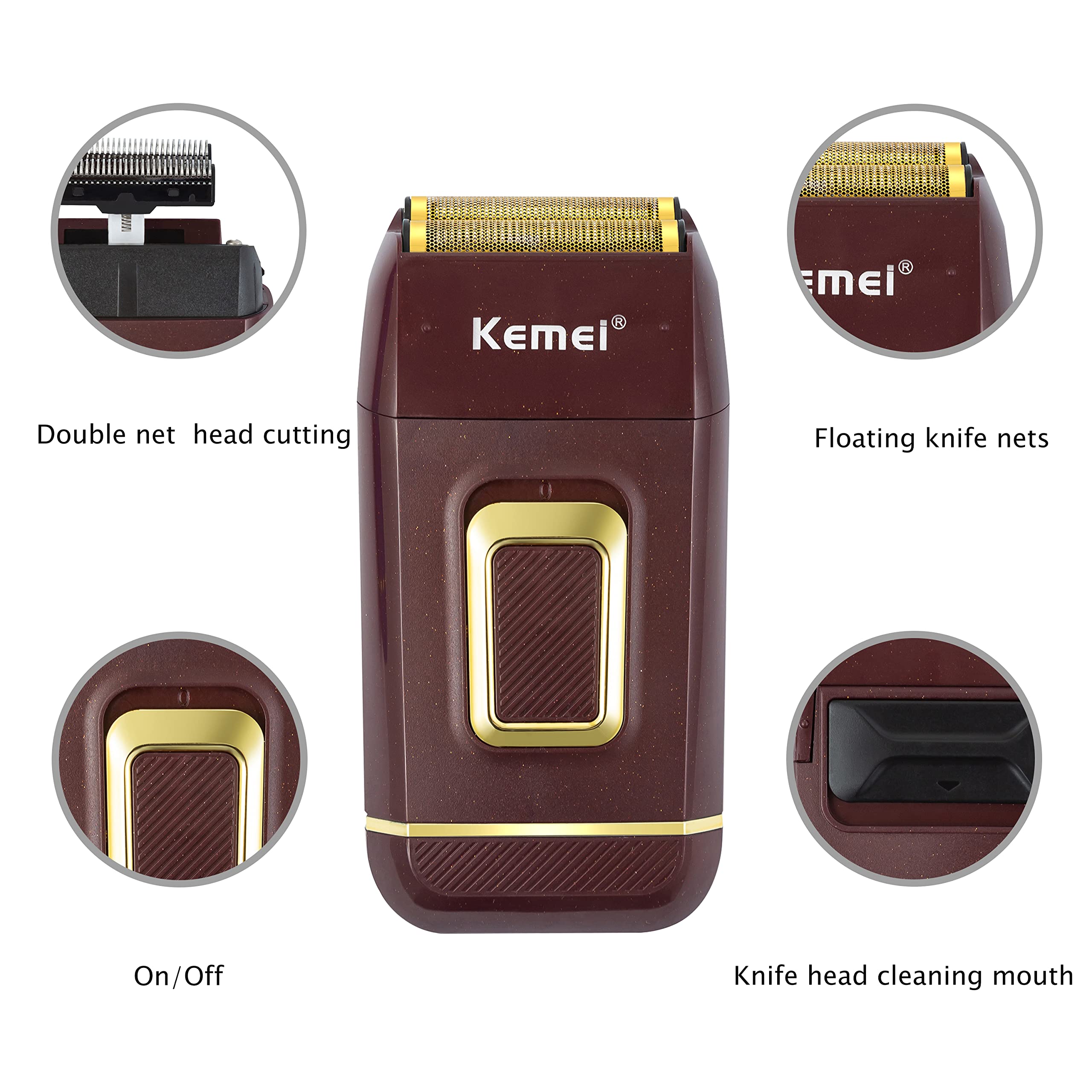 Kemei Foil Shaver Double Electric Shaver For Men Electric Razors Head Shaver For Bald Men Barber Supplies Hair & Beard Trimmer C