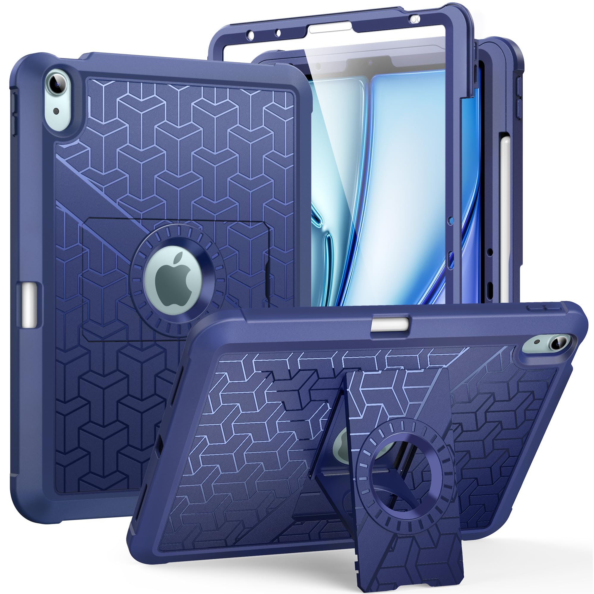 MoKo For iPad Air 6th Generation 11 Inch Case M2 2024, iPad Air 5th/4th Gen 2022/2020, Heavy Duty Shockproof Full Body Cover with Built in Screen Protector & Pencil Holder for iPad Air 6/5/4,Navy Blue