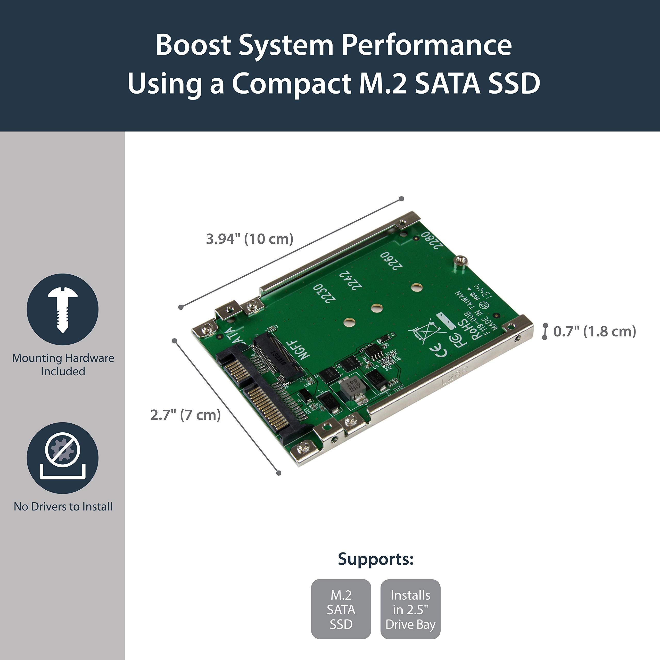 Startech.Com M.2 Sata Ssd To 2.5In Sata Adapter   M.2 Ngff To Sata Converter   7Mm   Open Frame Bracket (Sat32M225)