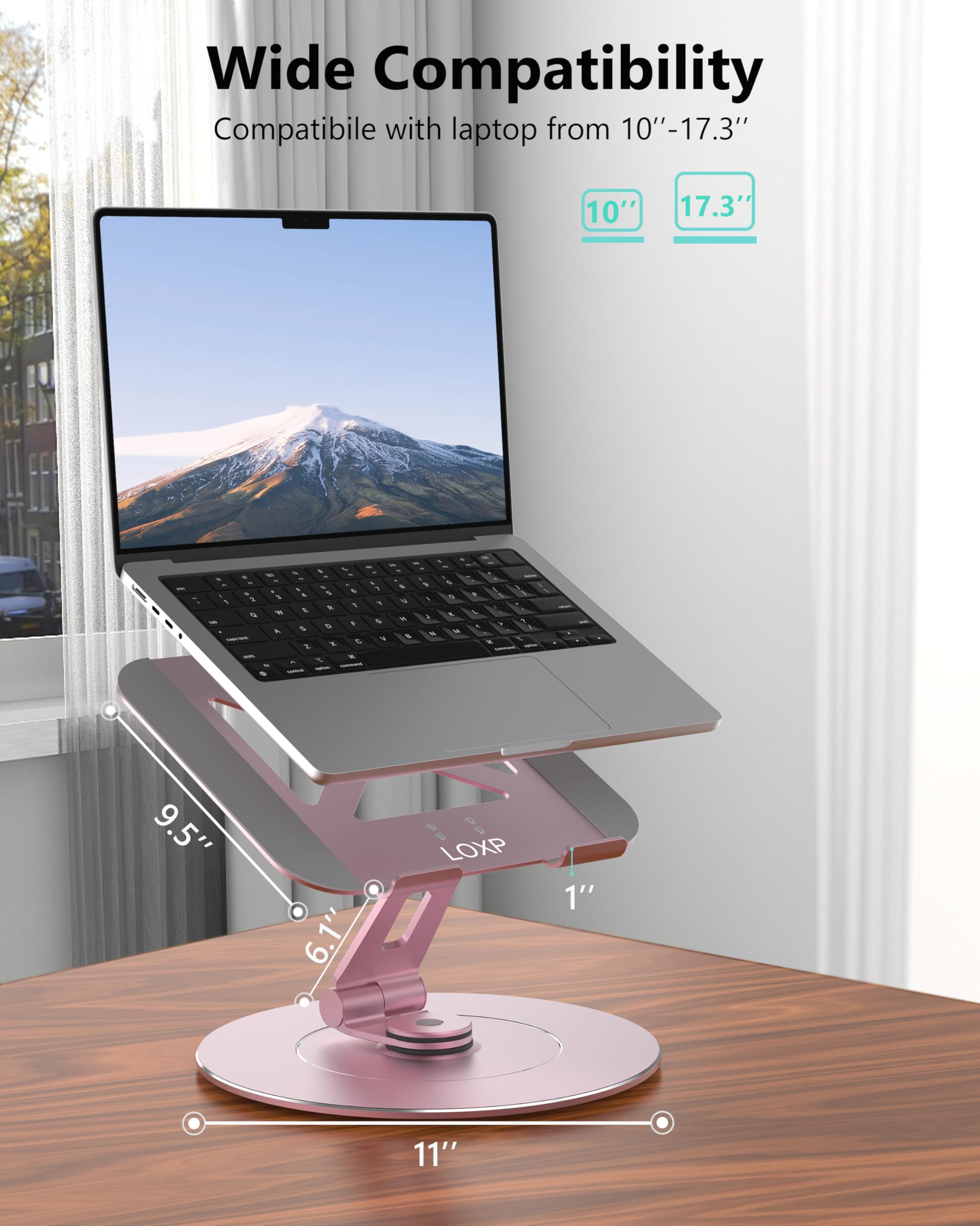 Loxp Ultra Stable Swivel Laptop Stand For Desk, 300% Larger Base Stability, Military Grade Aluminum, Height Adjustable Stylish L
