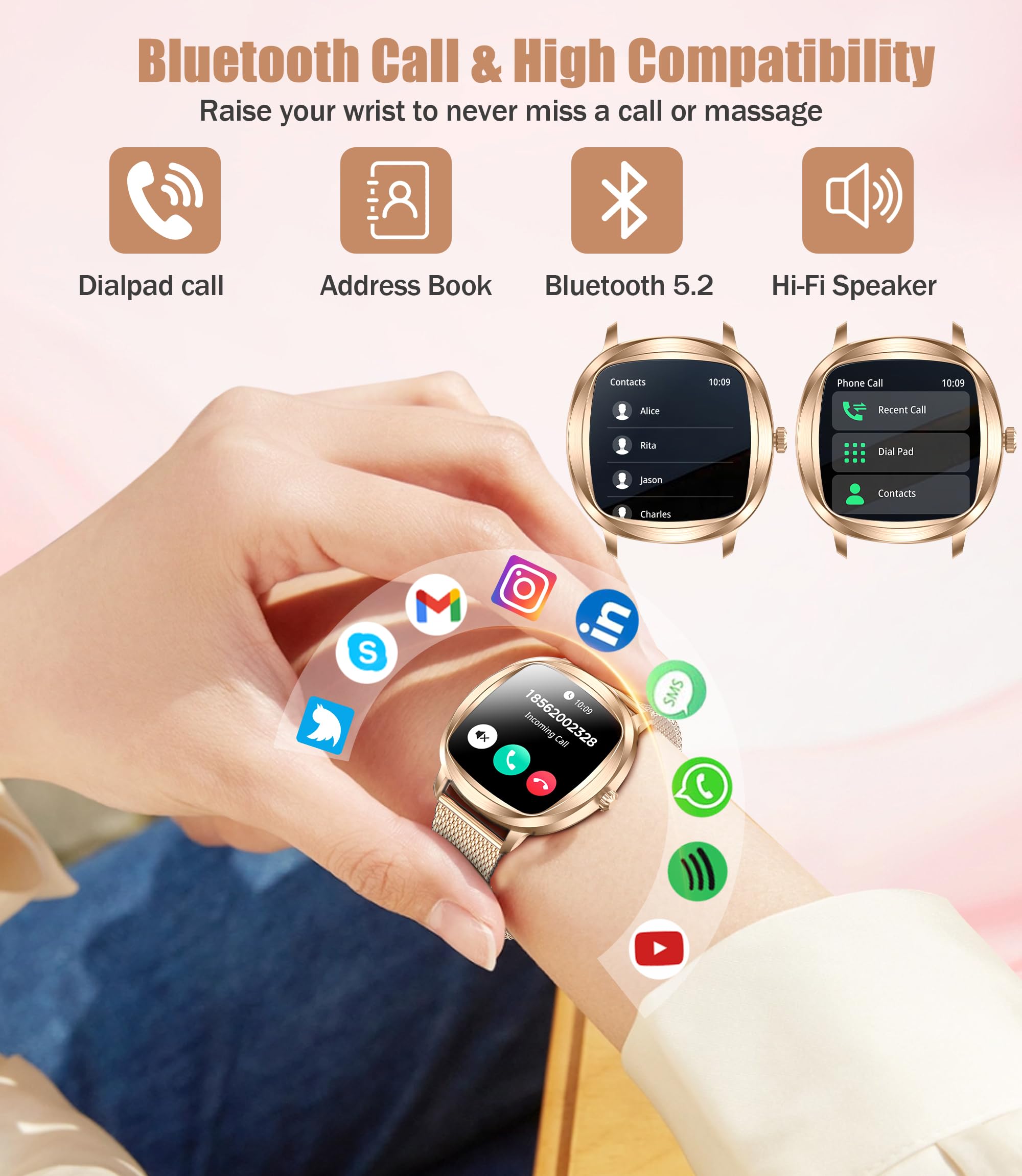 Women'S Smart Bracelet/Smart Watch, 1.72-Inch Display, Ip68 Waterproof Sport Bracelet, One-Touch Bluetooth Calling, Fitness Trac