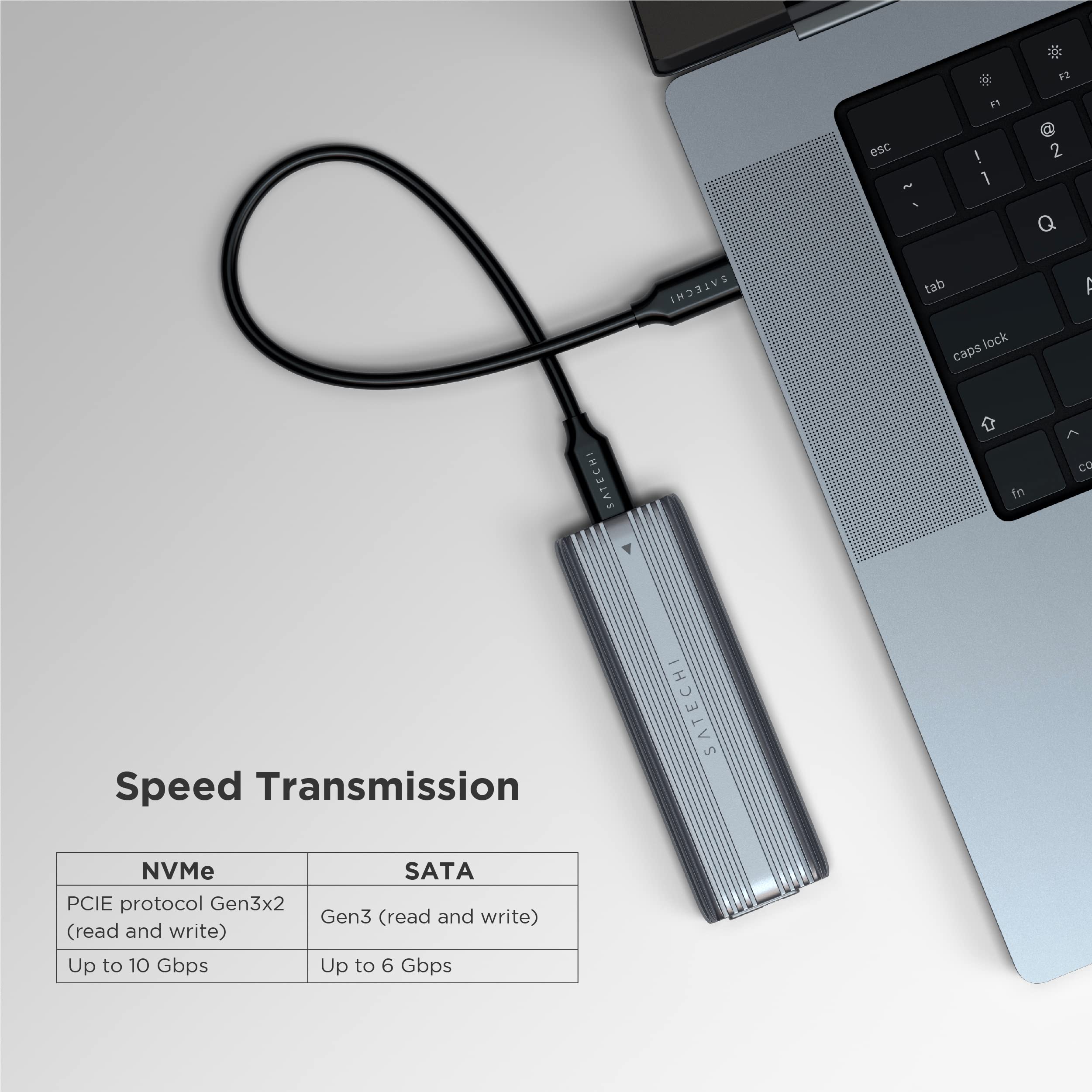 Satechi Usb-C Aluminum Tool-Free Enclosure For M.2 Pcie Nvme And Sata Ssd, Support Usb 3.2 Gen 2, 10 Gbps, M.2 Nvme/Sata Pcie B+