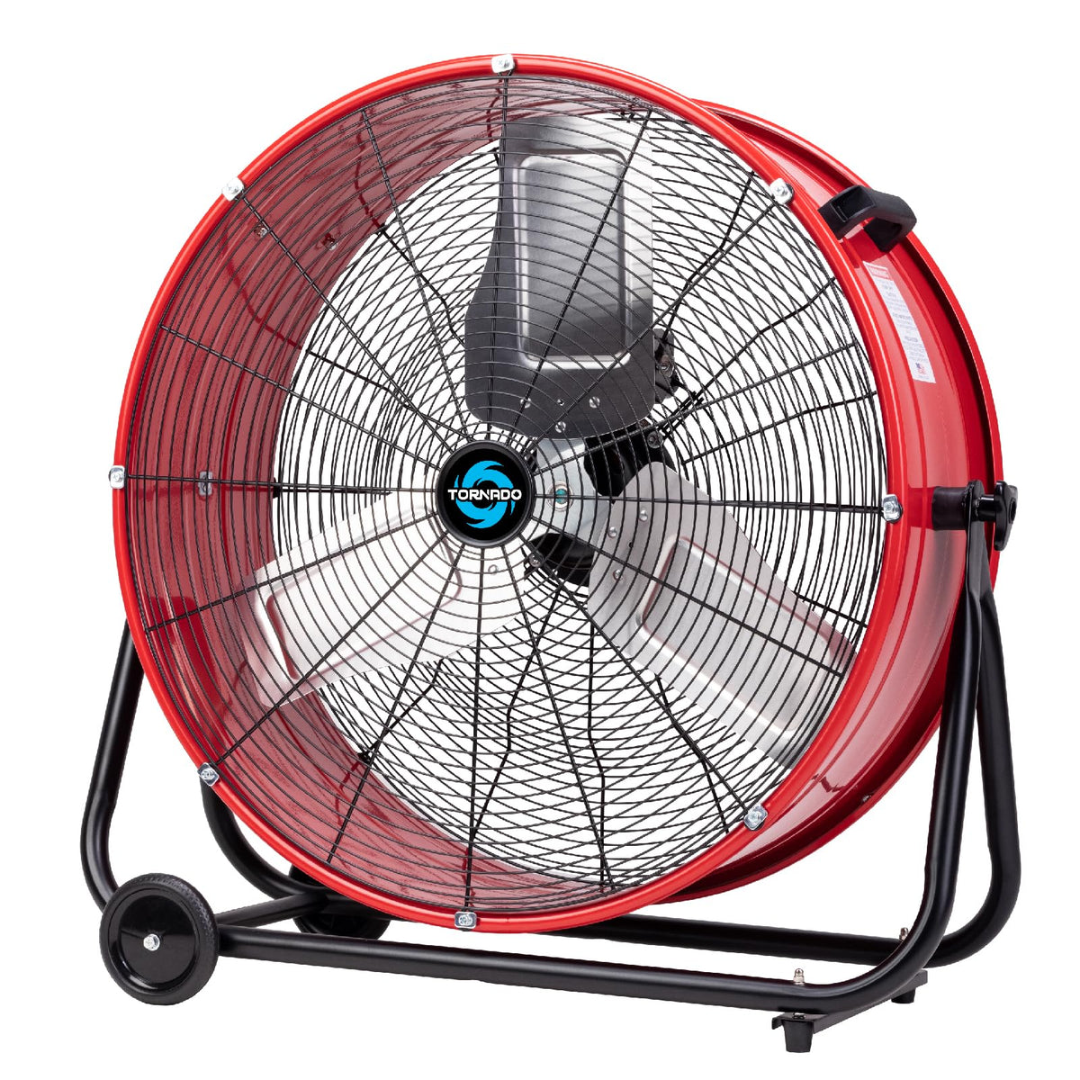 Tornado 24 Inch High Velocity Heavy Duty Tilt Metal Drum Fan Wide Version Red Commercial, Industrial Use 3 Speed 8800 Cfm   8 Ft