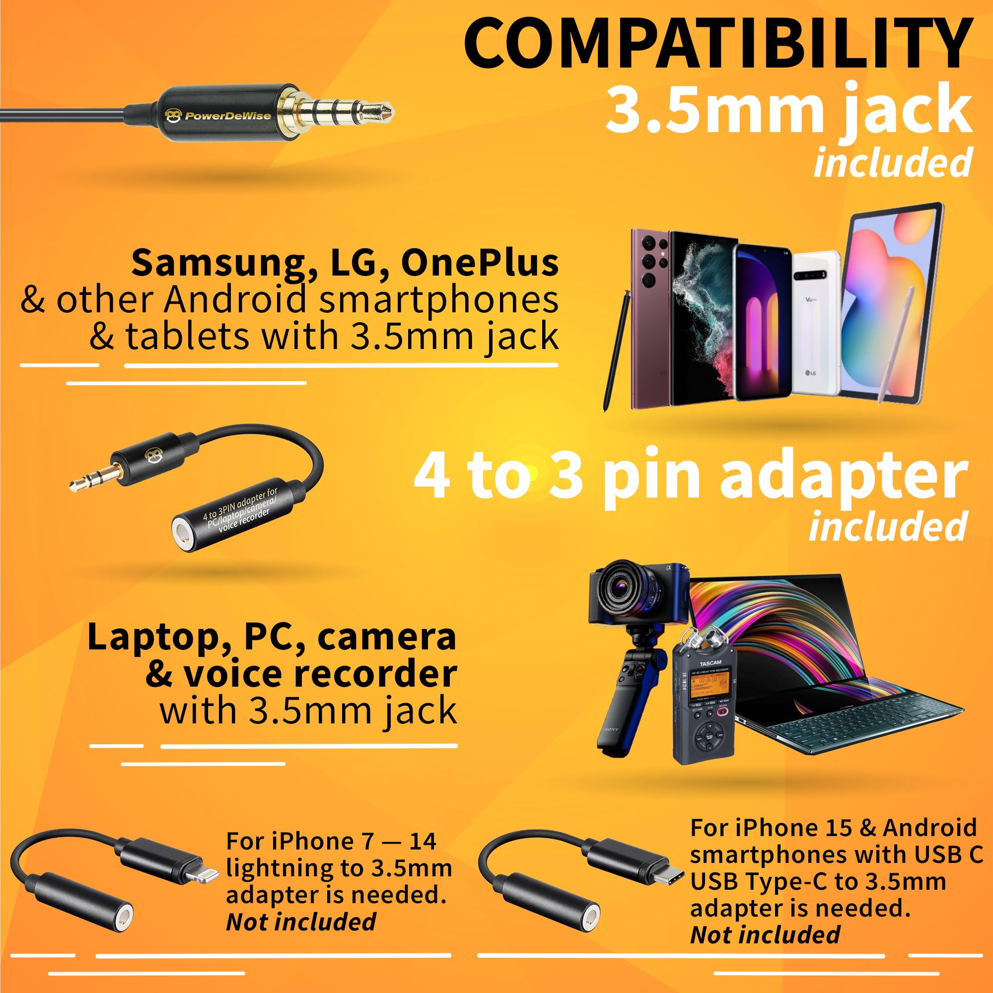 Powerdewise Professional Grade 2 Lavalier Clip On Microphones Set For Dual Interview   Double Lav Lapel Microphone   Use For Iph