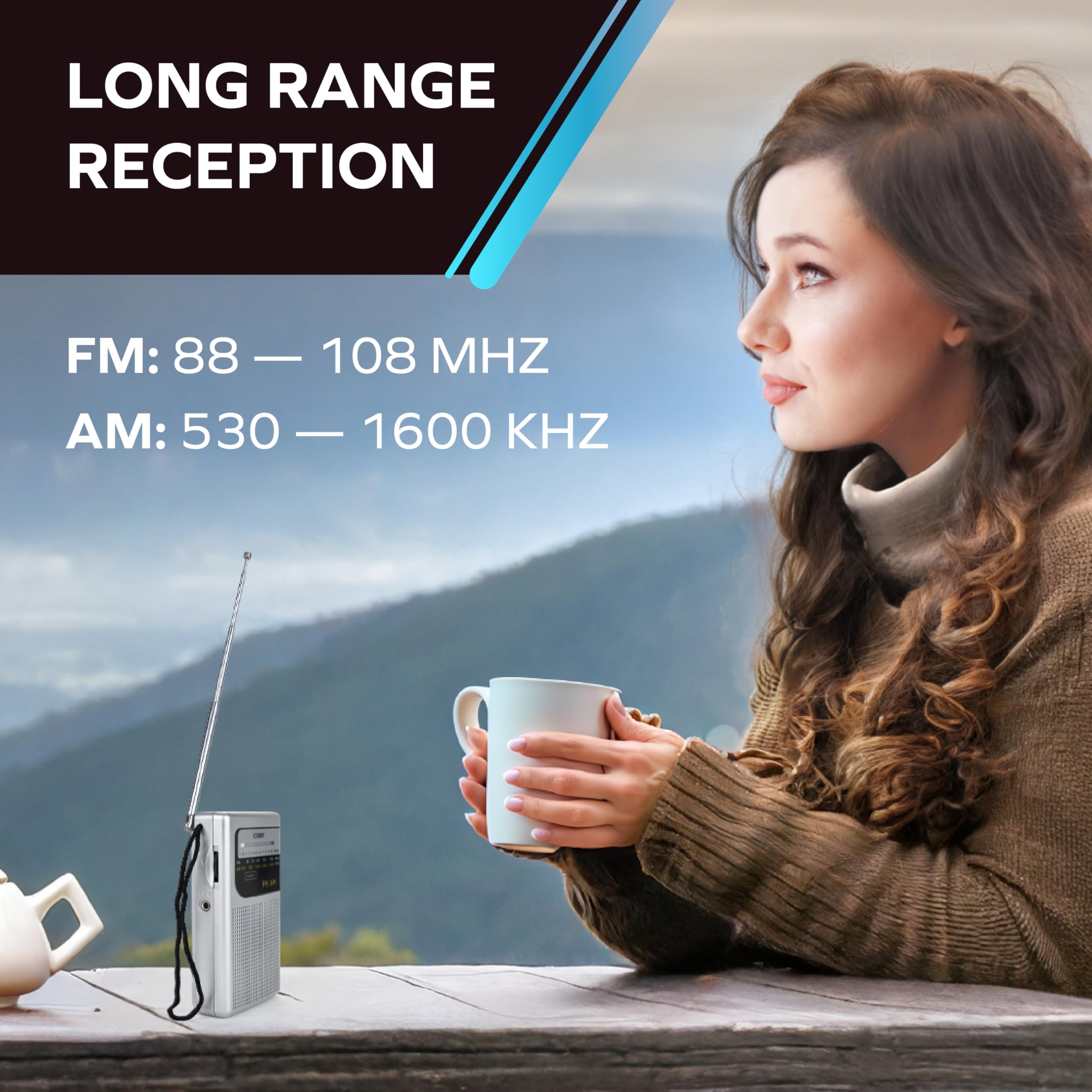 Coby Portable Radio, Am/Fm, Pocket Radio, 800-Hr Battery, Indoor Outdoor Mini Radio, Emergency Radio, Compact, Retro Transistor