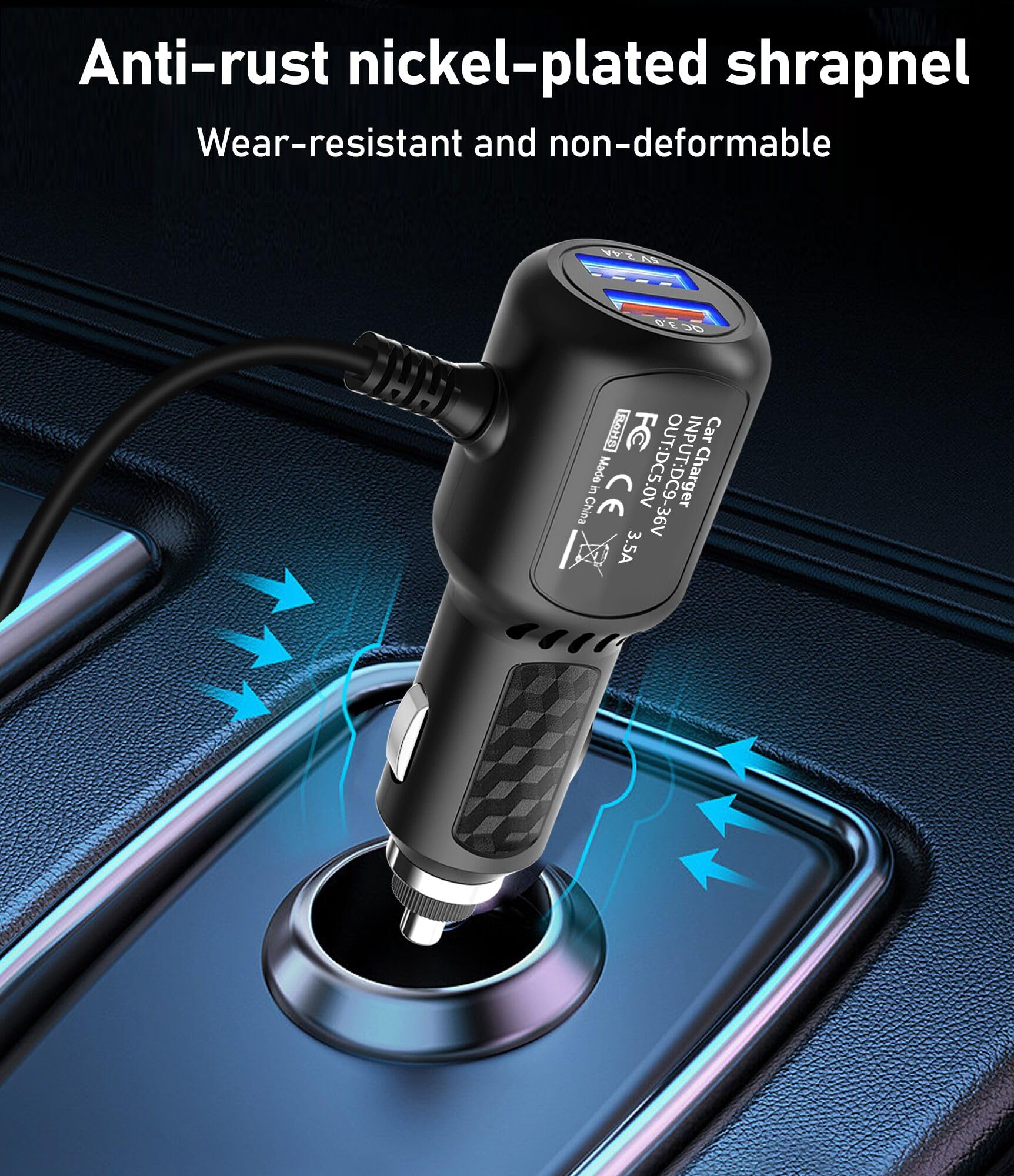 Dash Cam Charger Usb C,Type C Usb Power Cord,Usb C Car Charger,Dual Port Usb Dashcam Power Adapter,Fast Charging Cord Suitable F