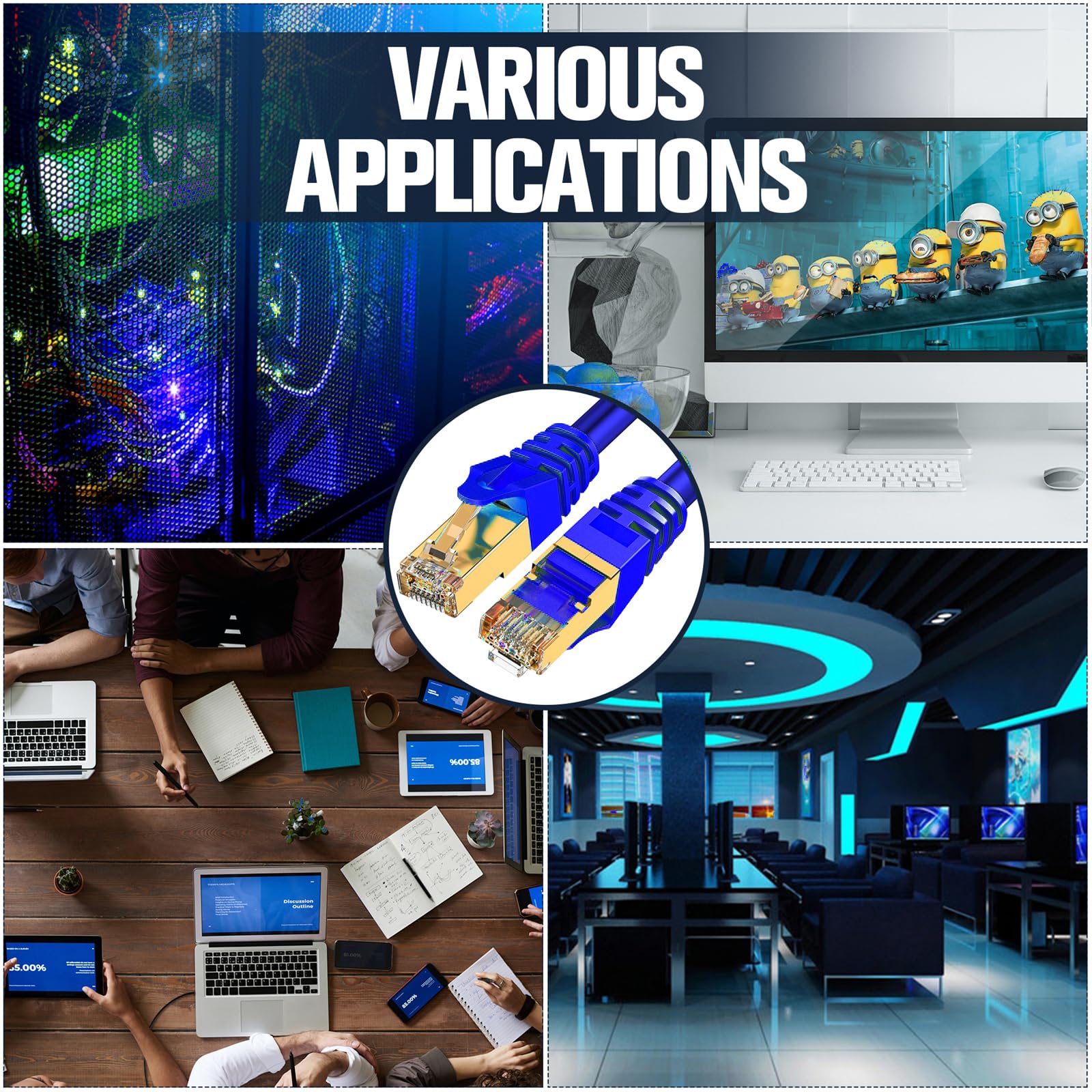 Lekvkm Cat8 Ethernet Cable 6Ft S/Ftp Outdoor&Indoor Heavy Duty High Speed Cat8 Lan Network Cable Round 40Gbps 2000Mhz Blue