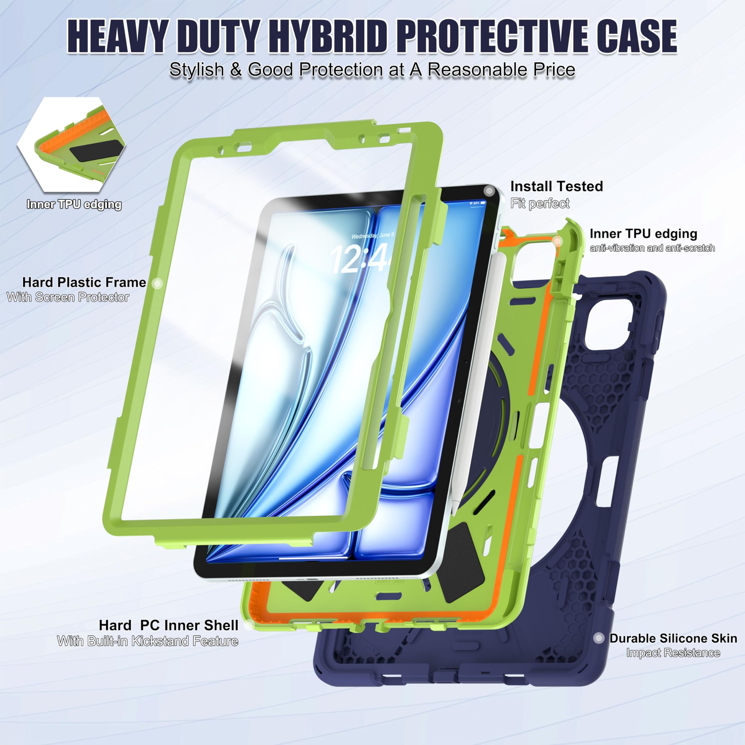 Tsqqst Case For Ipad Air 11 Inch Case M2 2024 6Th Generation, Ipad Air 5Th/4Th Gen 10.9 Inch W/Screen Protector, Shockproof Case