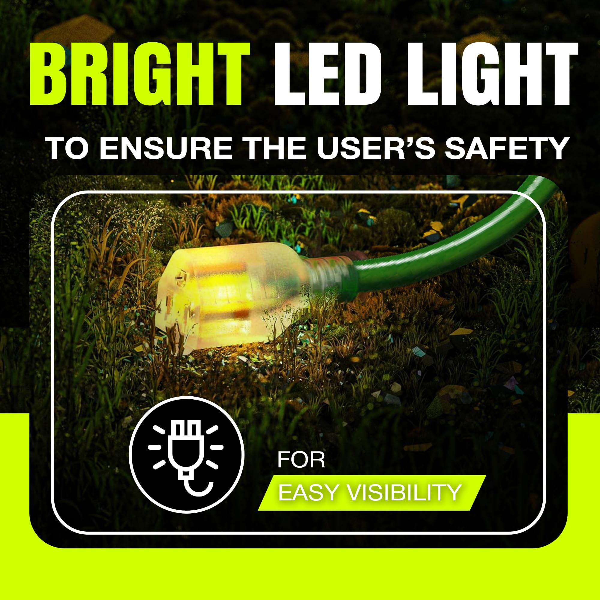 3Ft Power Outdoor Extension Cord & Indoor   Waterproof Electric Drop Cord Cable   3 Prong Sjtw, 14 Gauge, 15 Amp, 125 Volts, 187