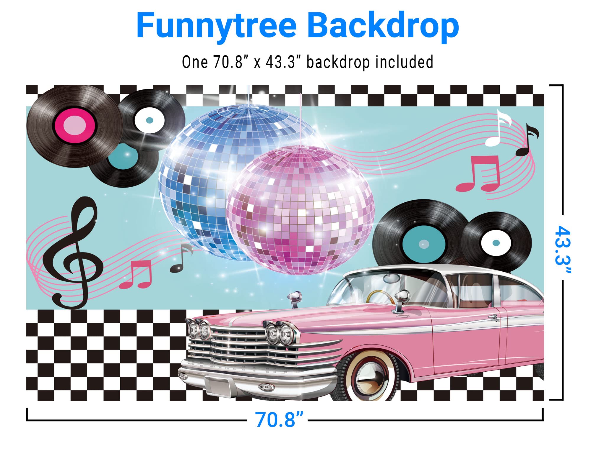 Funnytree 50S Retro Rock N Roll Diner Party Backdrop Car Sock Hop Dance Cosplay Prom Photography Background Classic 1950S Baby Birthday Wedding Banner Cake Table Decoration Photo Booth