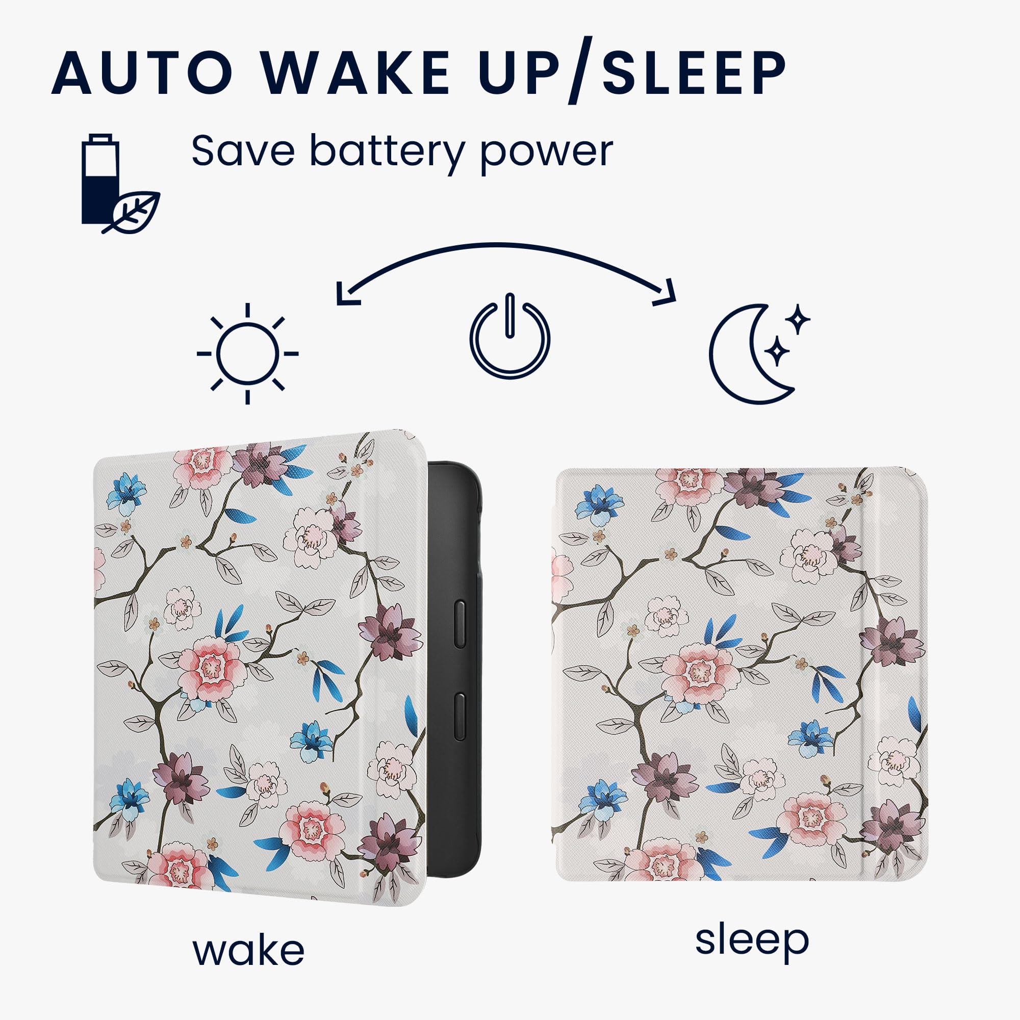 Kwmobile Case Compatible With Kobo Libra 2 Case   Ereader Cover   Flower Leaf White/Pink/Blue