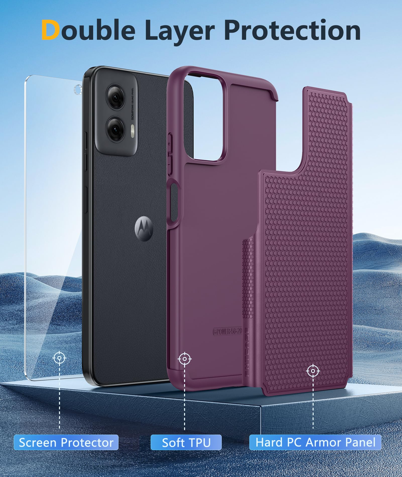 Fntcase For Motorola Moto G Power 5G 2024 Case: Dual Layer Protective Heavy Duty Cell Phone Cover Shockproof Rugged With Non Sli