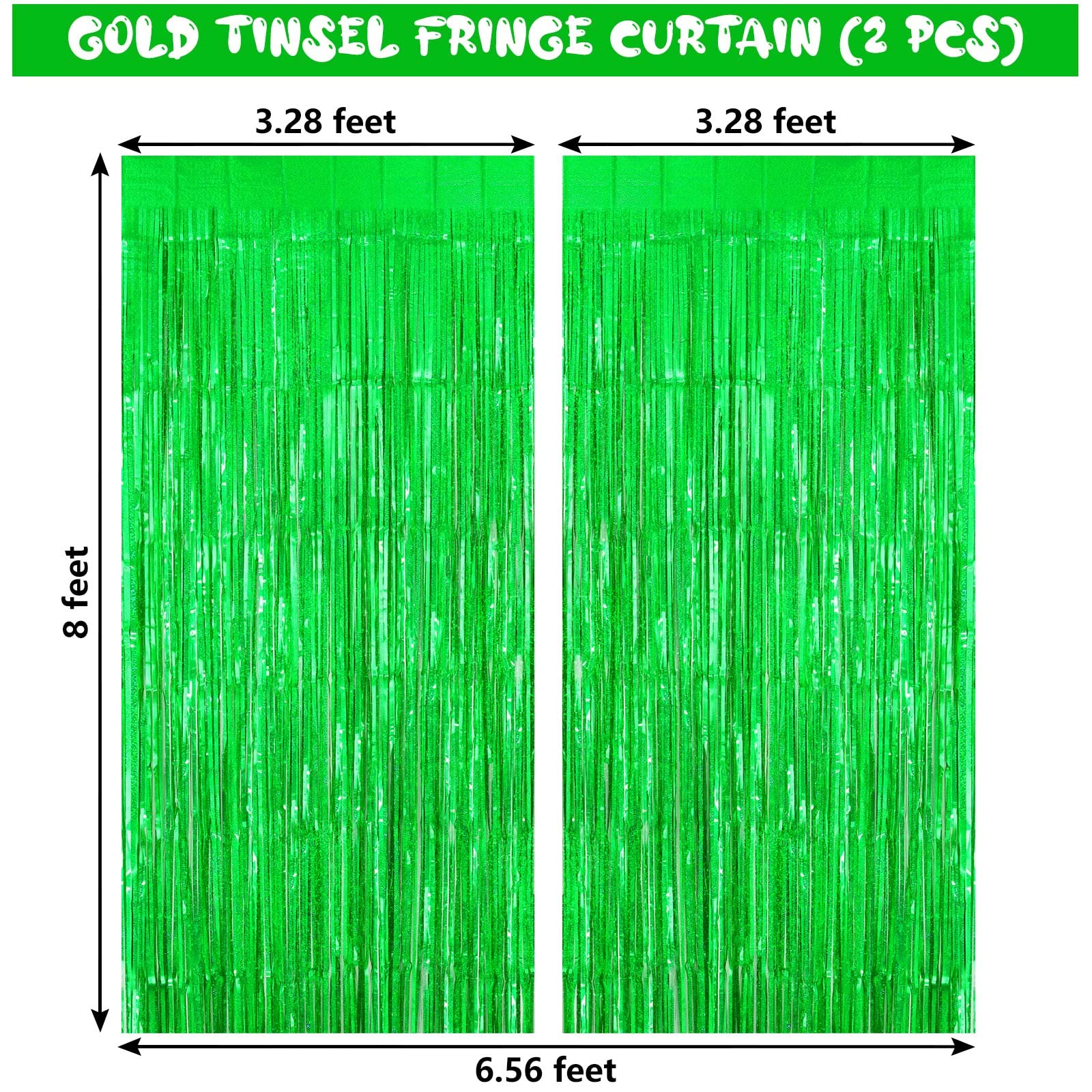 Green Tinsel Foil Fringe Curtain Backdrop, 3.3 X 8.2 Ft Metallic Glitter Curtain Streamers, 2 Pack Green Photoboth For Birthday