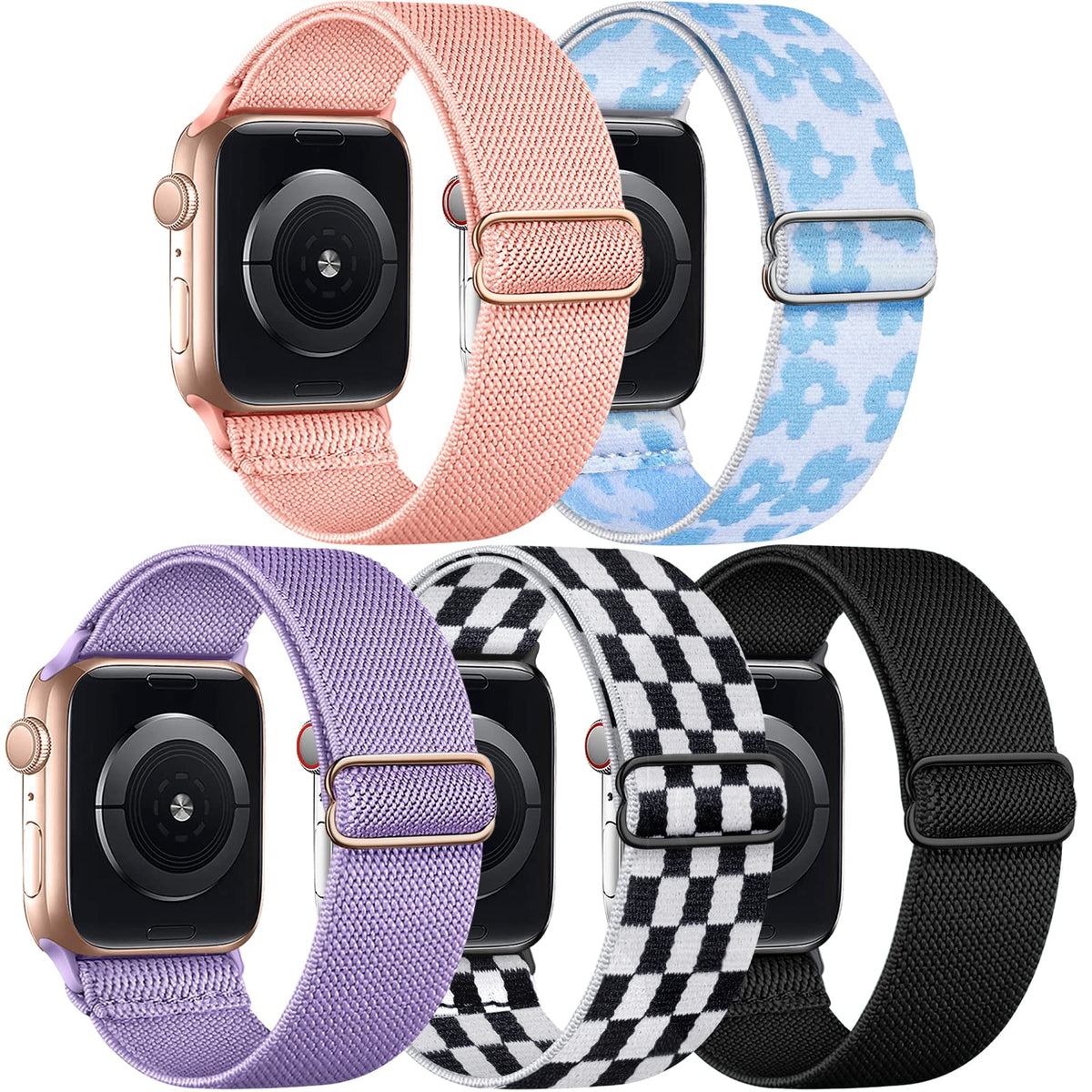 Cangroo 5 Pack Stretchy Nylon Band Compatible With Apple Watch Bands 40Mm 41Mm 42Mm 44Mm 45Mm 49Mm 38Mm For Women Men, Elastic L