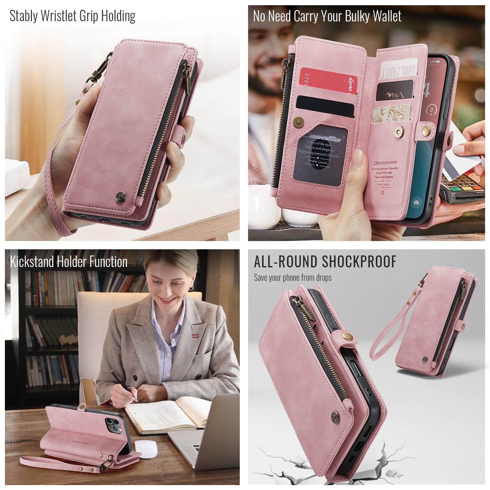 Defencase Compatible With Iphone 12/Pro Case Wallet With Rfid Blocking Card Holder For Women Men, Pu Leather Magnetic Snap Flip