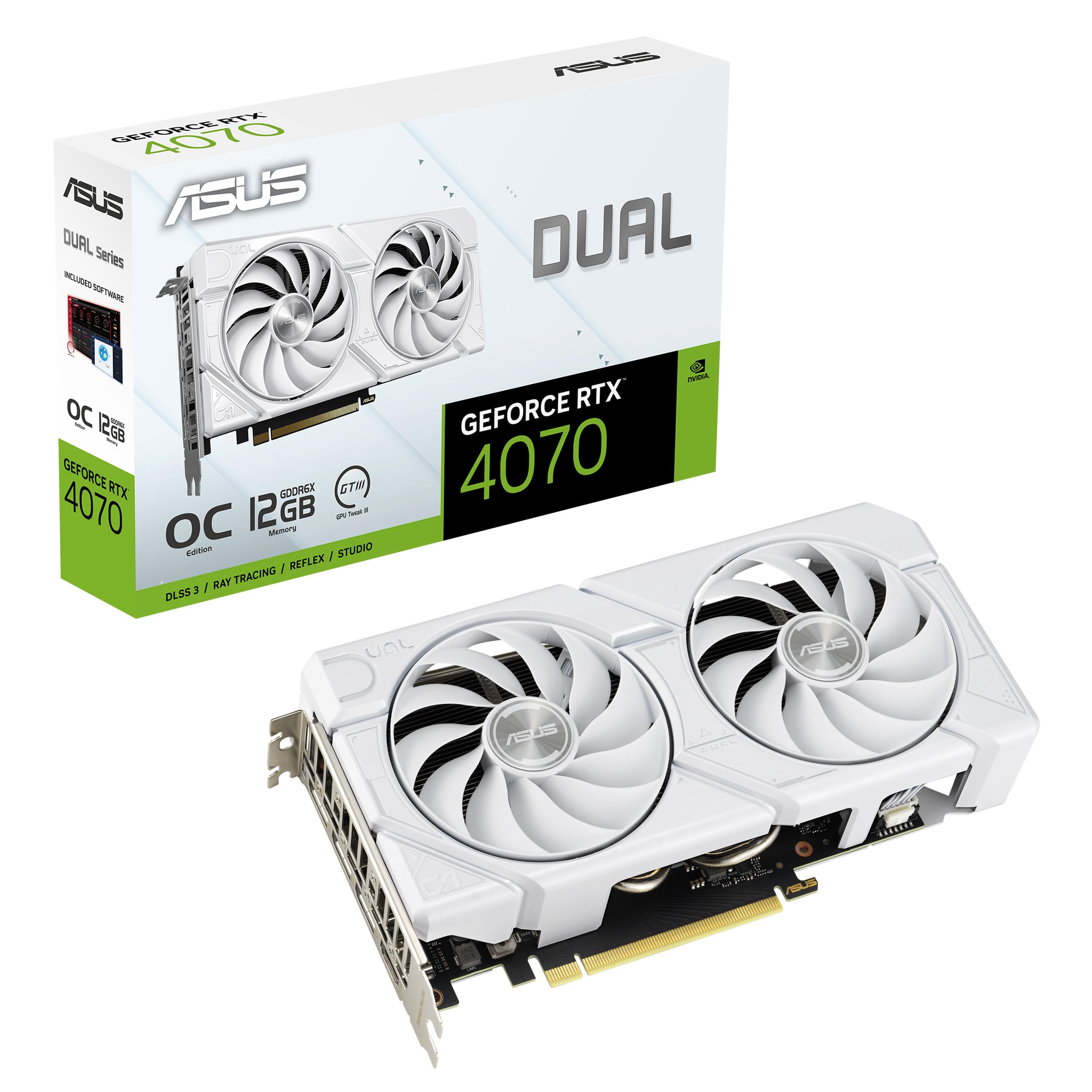 Asus Dual Geforce Rtx 4070 Evo White Oc Edition (Pcie 4.0, 12Gb Gddr6X, Dlss 3, Hdmi 2.1A, Displayport 1.4A, 2.5 Slot Design, Ax