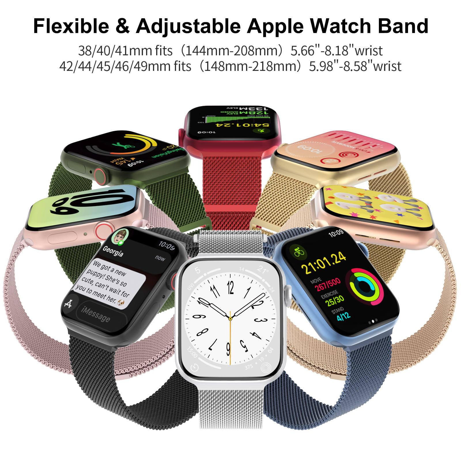 Steezrd 3 Pack Mesh Metal Apple Watch Bands, 38Mm 45Mm, Stainless Steel Magnetic Loop Band Replacement For Ultra 2 Iwatch Series