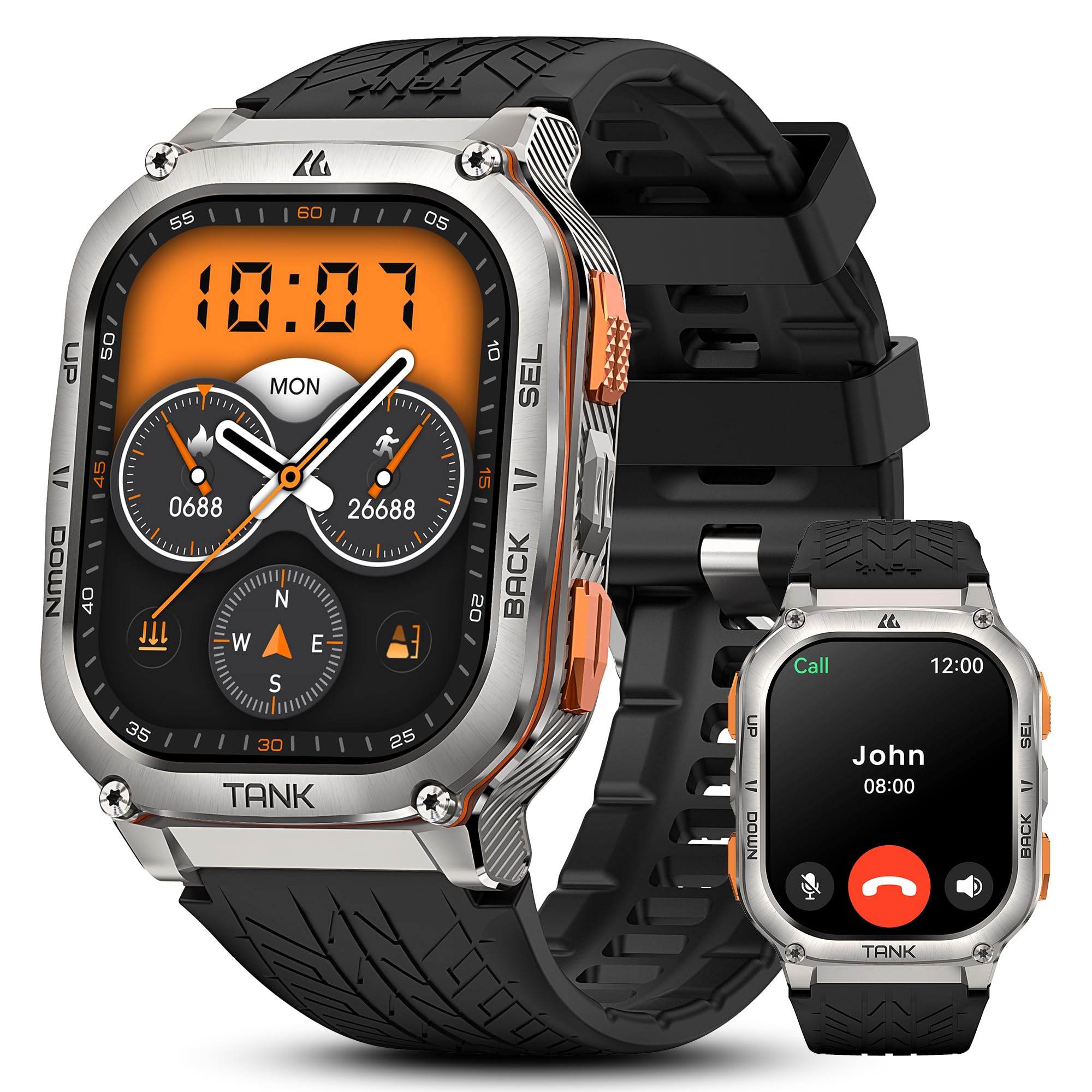 Amaztim Military Smart Watch With Gps, 6 Satellite Positioning/Compass, Stainless Steel Body, 50M Waterproof, 40 Days Extra Long Battery, Answer/Make Call, 2' Amoled Screen, Compatible For Android Ios