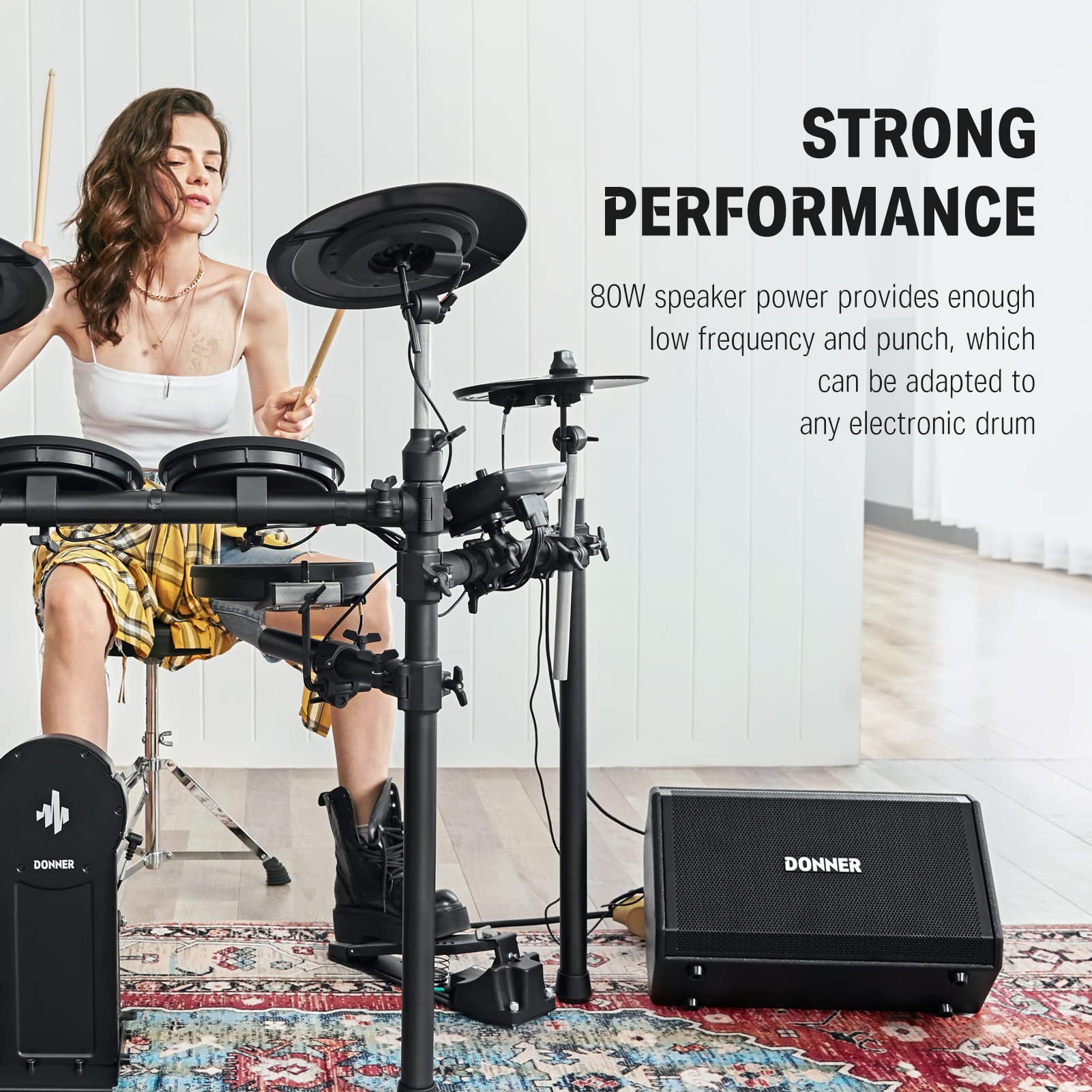 Donner Electric Drum Amp, 80-Watt Wireless Electronic Drum Amplifier Professional Dda-80