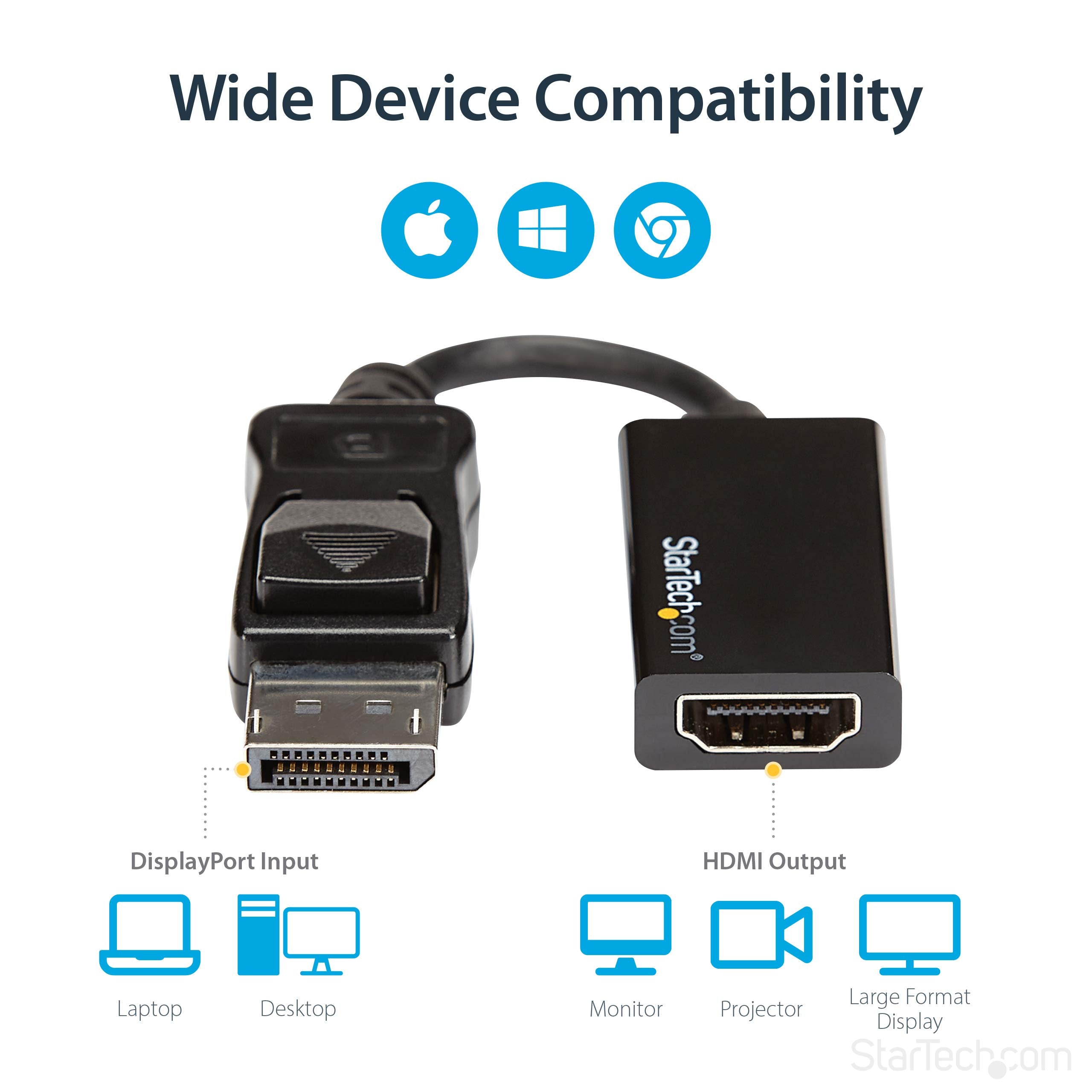 Startech.Com Displayport To Hdmi Adapter - 4K 60Hz Active Dp 1.4 To Hdmi 2.0 Video Converter - Dp To Hdmi Monitor/Tv/Display Cab