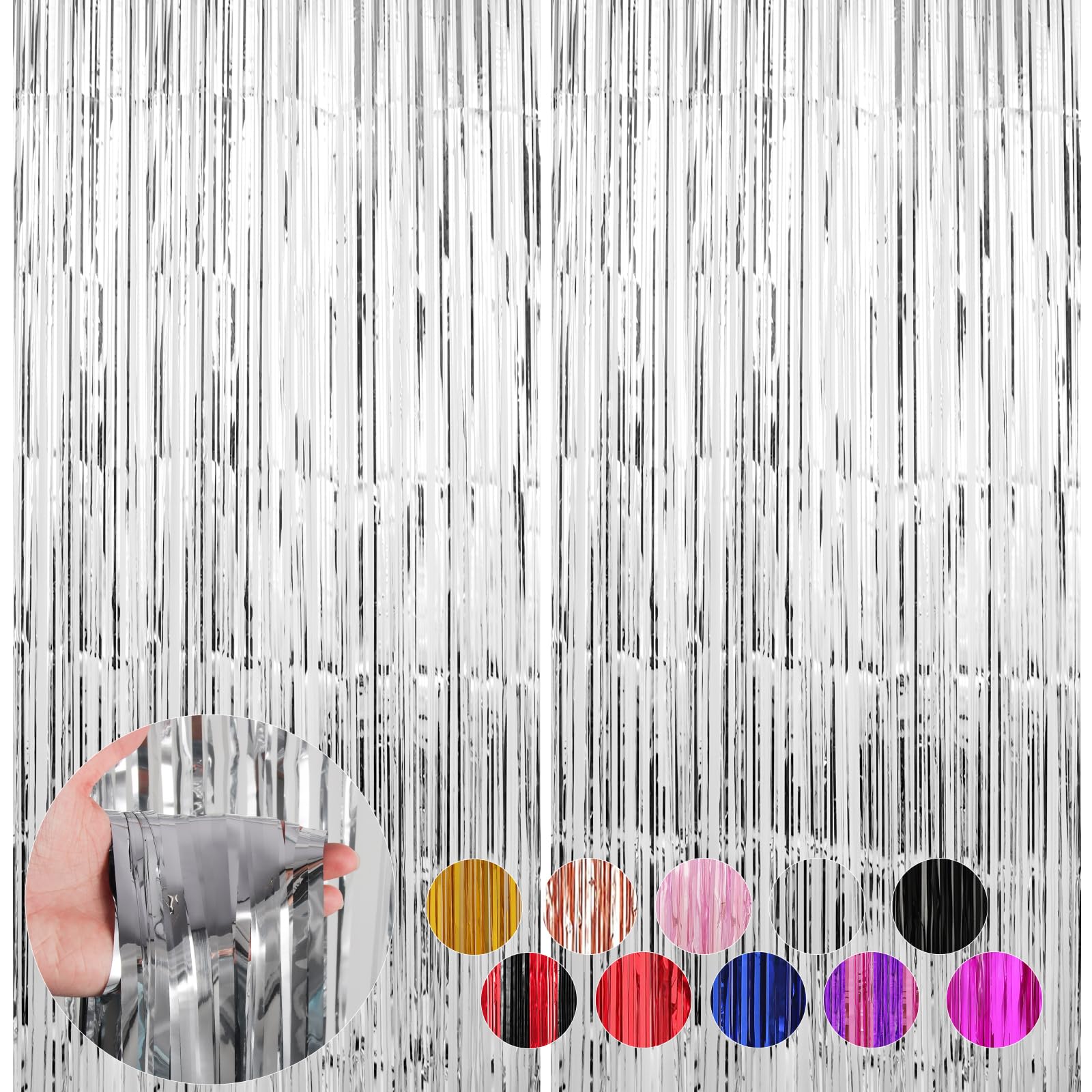 2 Pack Silver Foil Fringe Curtains Streamers Party Decorations 3.3 X 8.2 Ft, Tinsel Curtain Fringe Backdrop For Parties, Silver