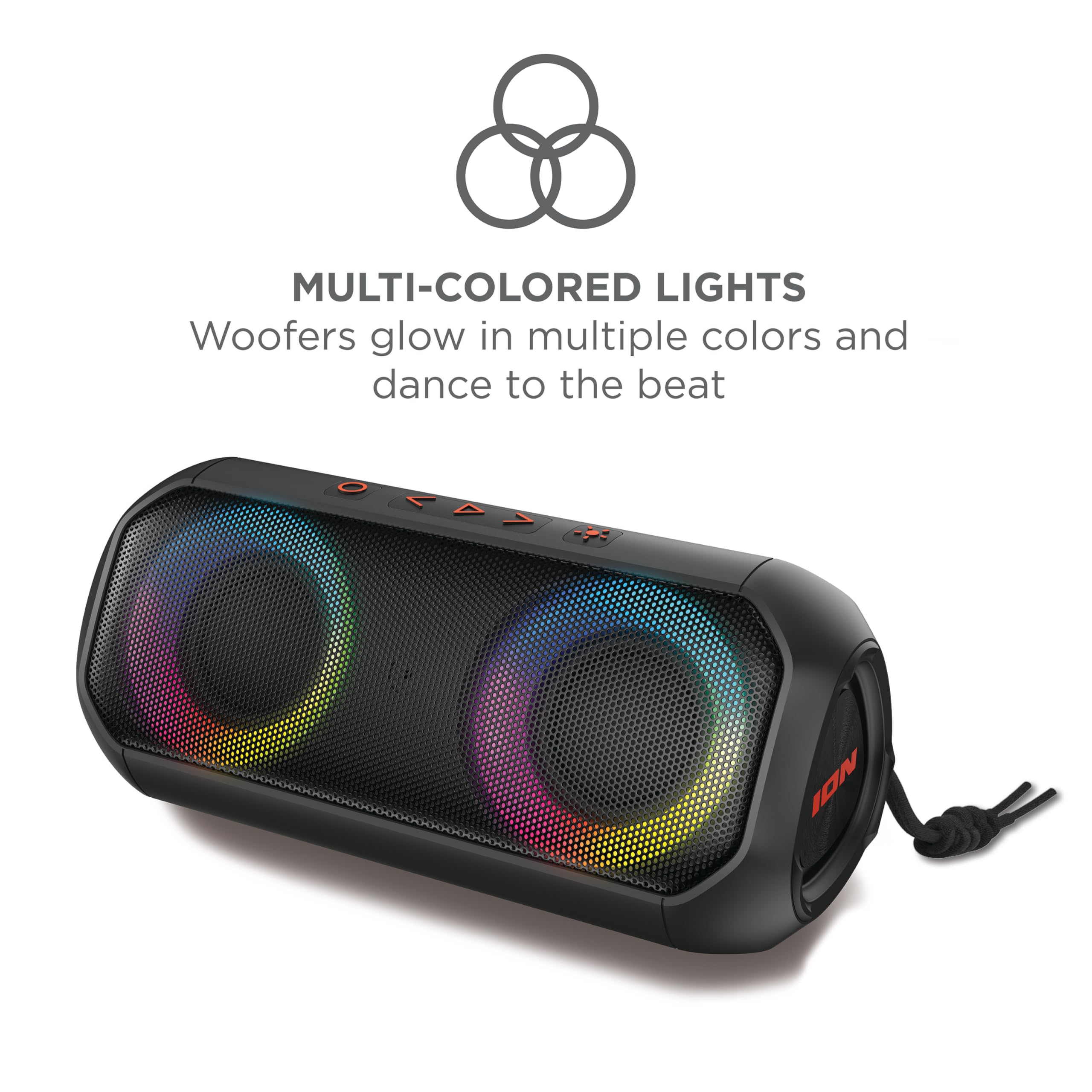 Ion Audio Uber Boom - Water Resistant Portable Bluetooth Speaker With Party Lights, Built-In Microphone And Stereo-Link