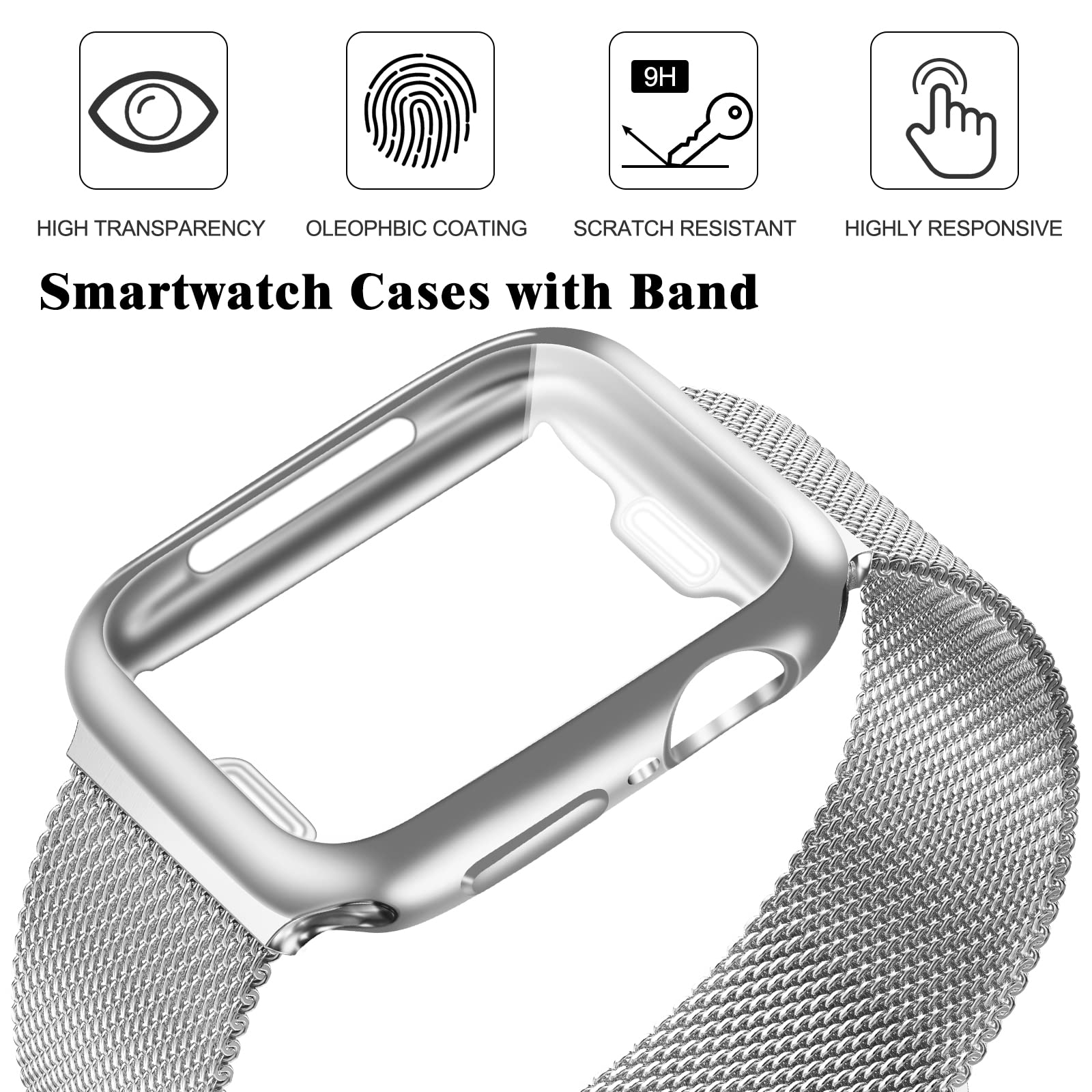 Geoumy Metal Magnetic Bands Compatible For Apple Watch Band 45Mm With Case, Stainless Steel Milanese Mesh Loop Replacement Strap