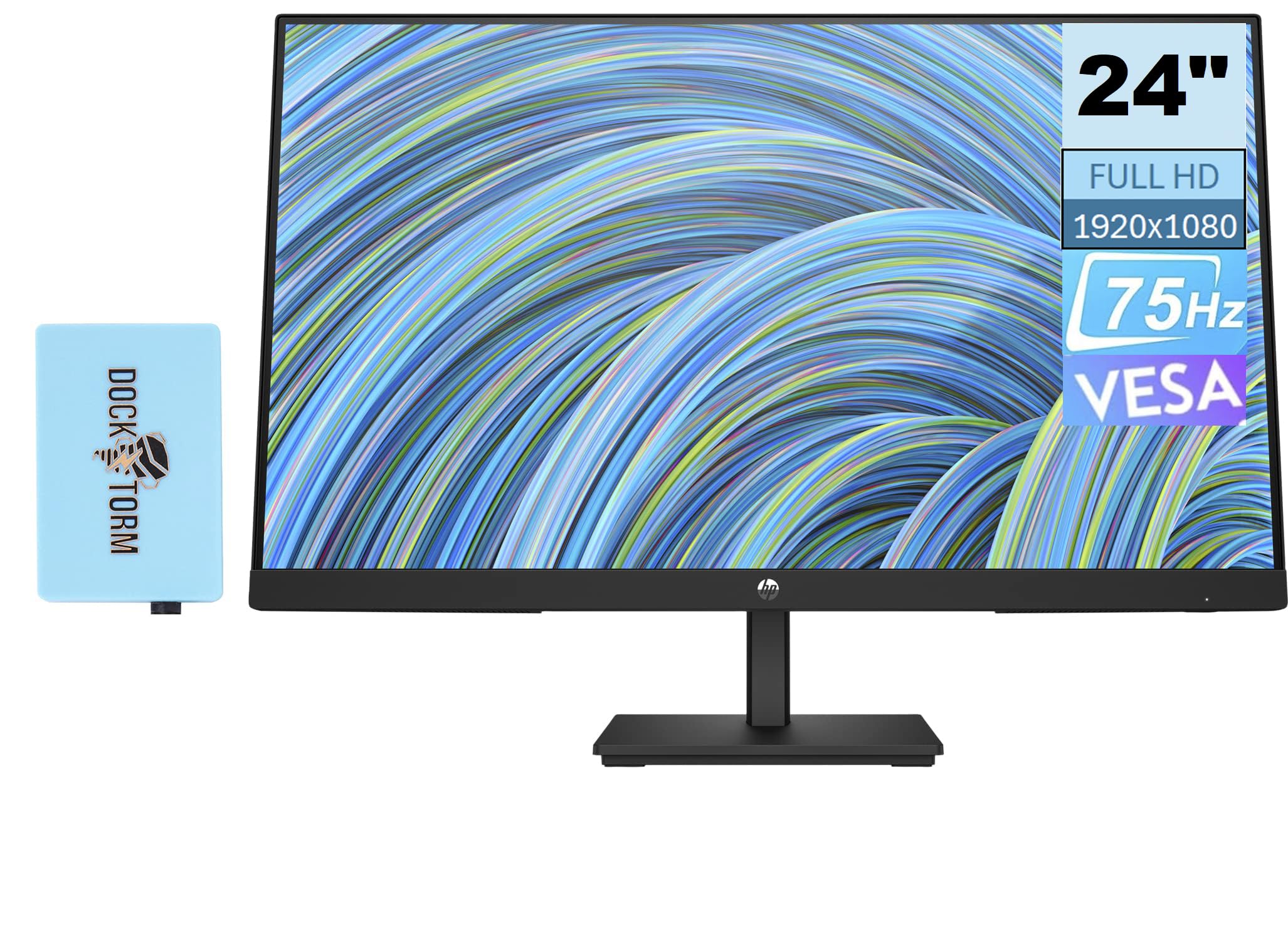 Hp V24V G5 24'' Fhd Computer Monitor (1920X1080), 75Hz Anti Glare Display, Amd Freesync, Hdmi, Vesa Mount, Black, With Dockztorm