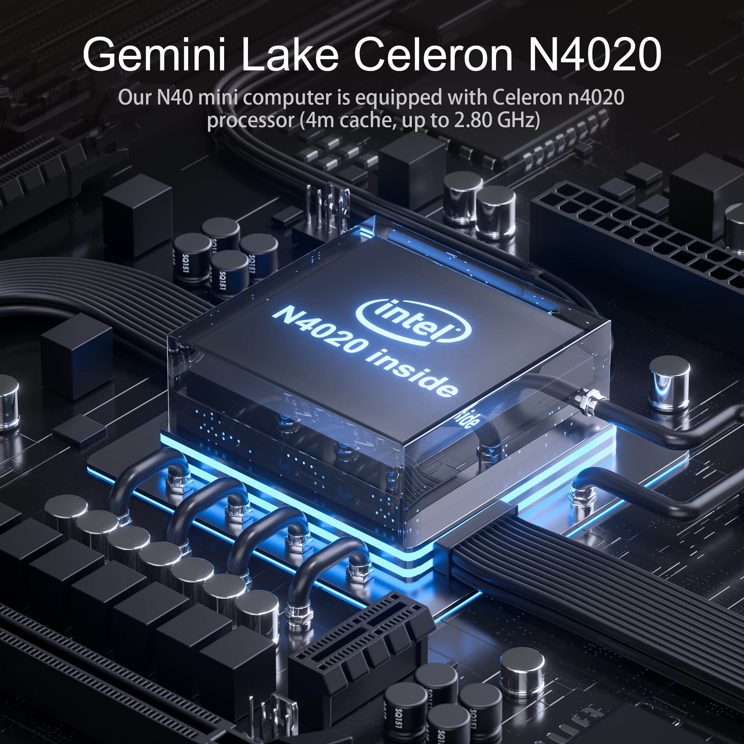 Minisforum N40 Mini Pc Fanless Silent Desktop Computer 4Gb Ram, 64Gb Emmc Micro Pc, Celeron N4020 Up To 2.8Ghz, 1000M Lan, Hdmi&