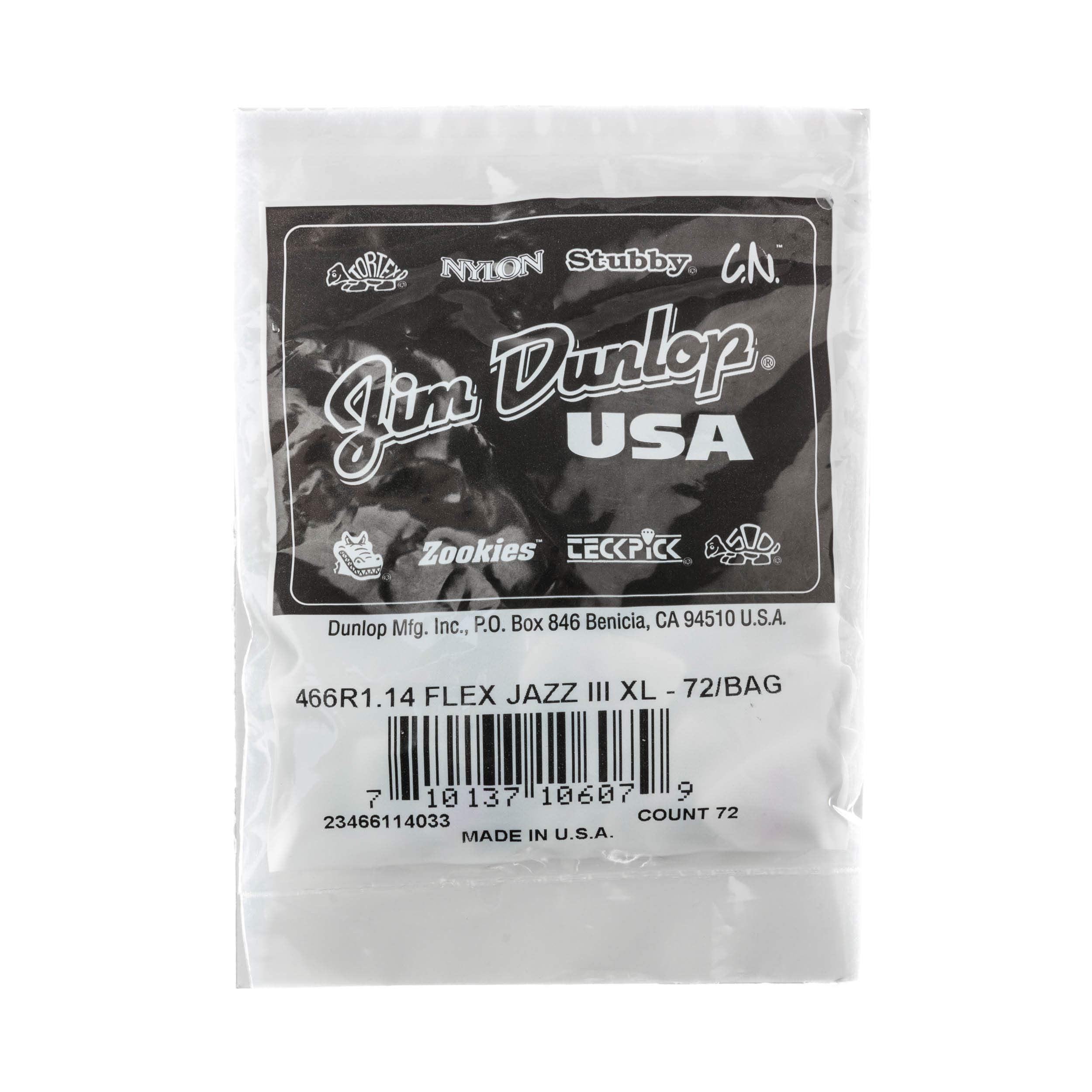 Jim Dunlop Tortex Flex Jazz Iii Xl 1.14Mm 72 Pack Guitar Picks (466R1.14)