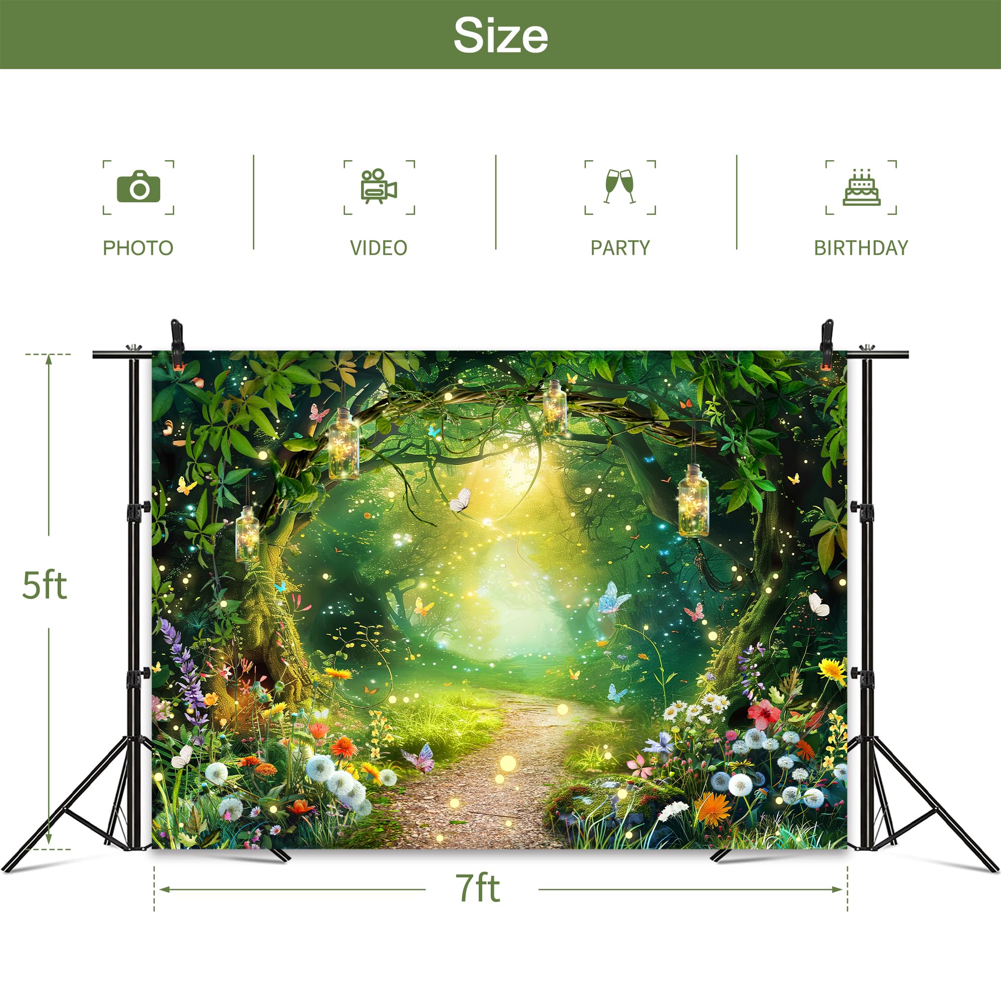 Omifly Enchanted Wonderland 7Wx5H Backdrop For Photography Fairy Tale Magic Garden Greenery Woodland Butterfly Spring Background