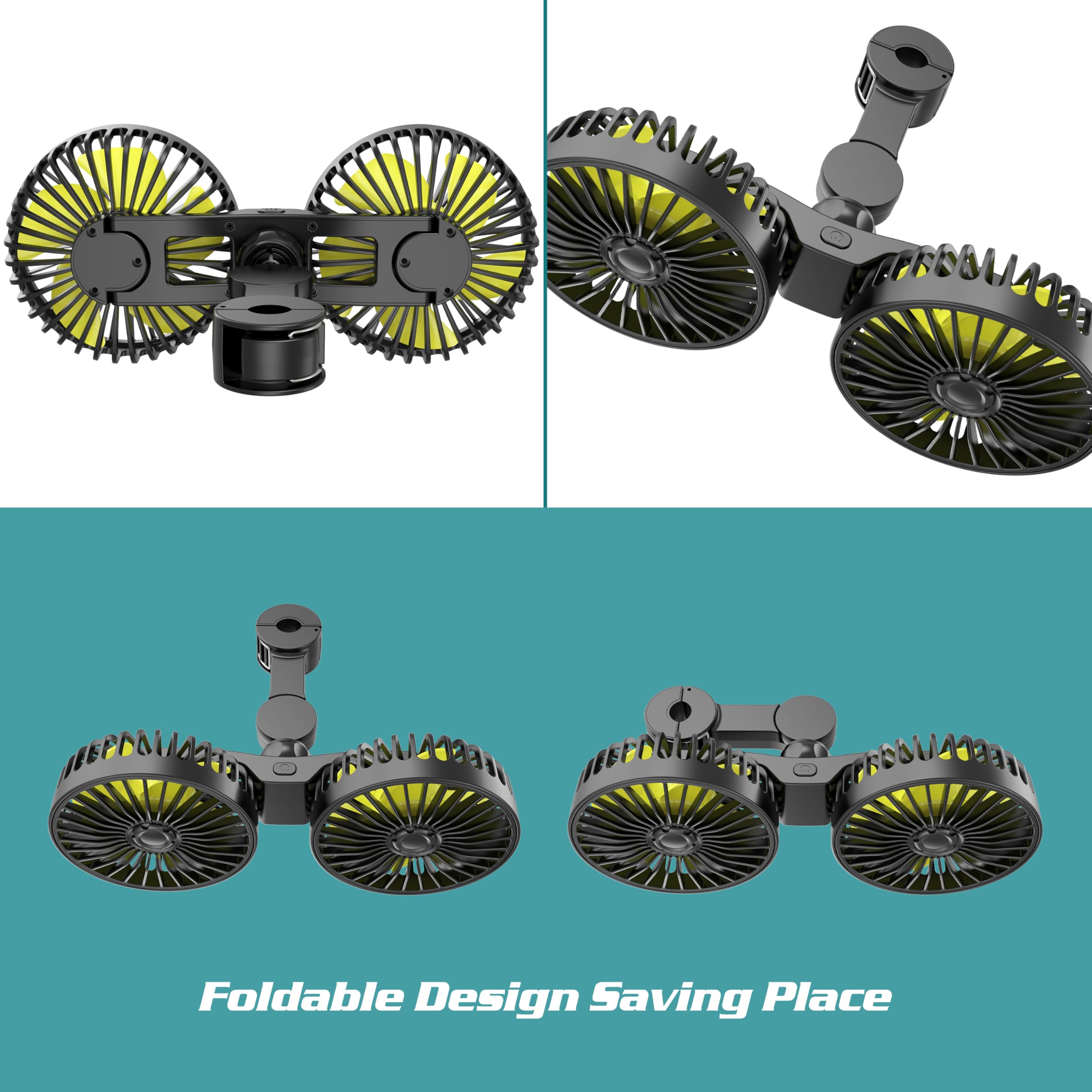 Wowok Car Fan For Rear Seat Passenger Dual Head Usb Car Seat Fan For Backseat Kids, 360 Rotatable 3 Speeds Air Circulation Fan F
