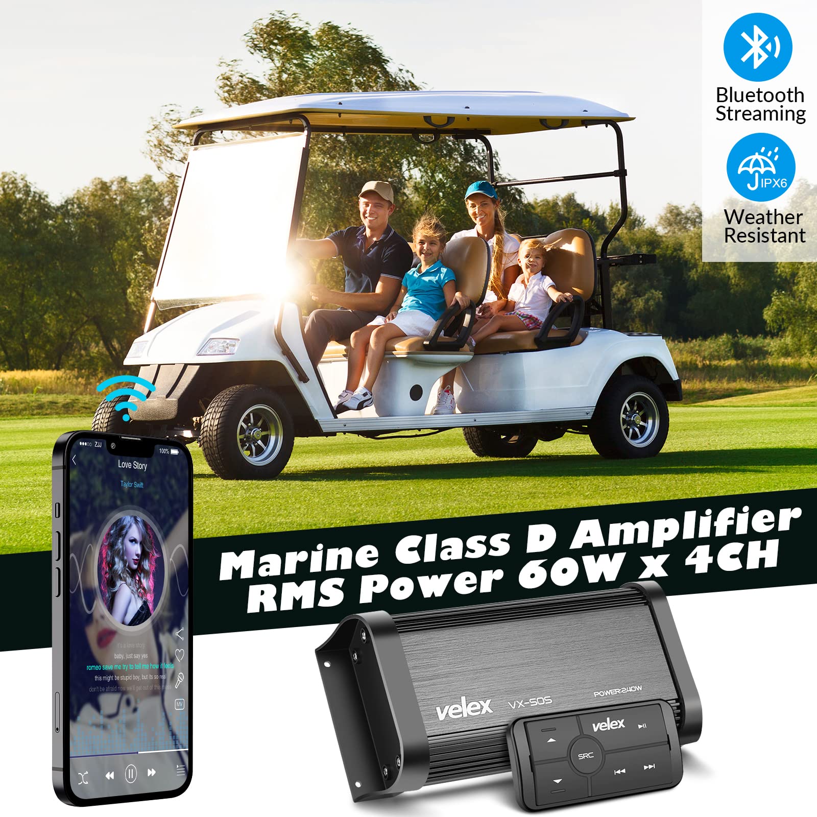 Marine Bluetooth Amplifier Waterproof Class D Amp Utv Amp 4 Channel With Controller For Boat Golf Motorcycle Hidden Installation