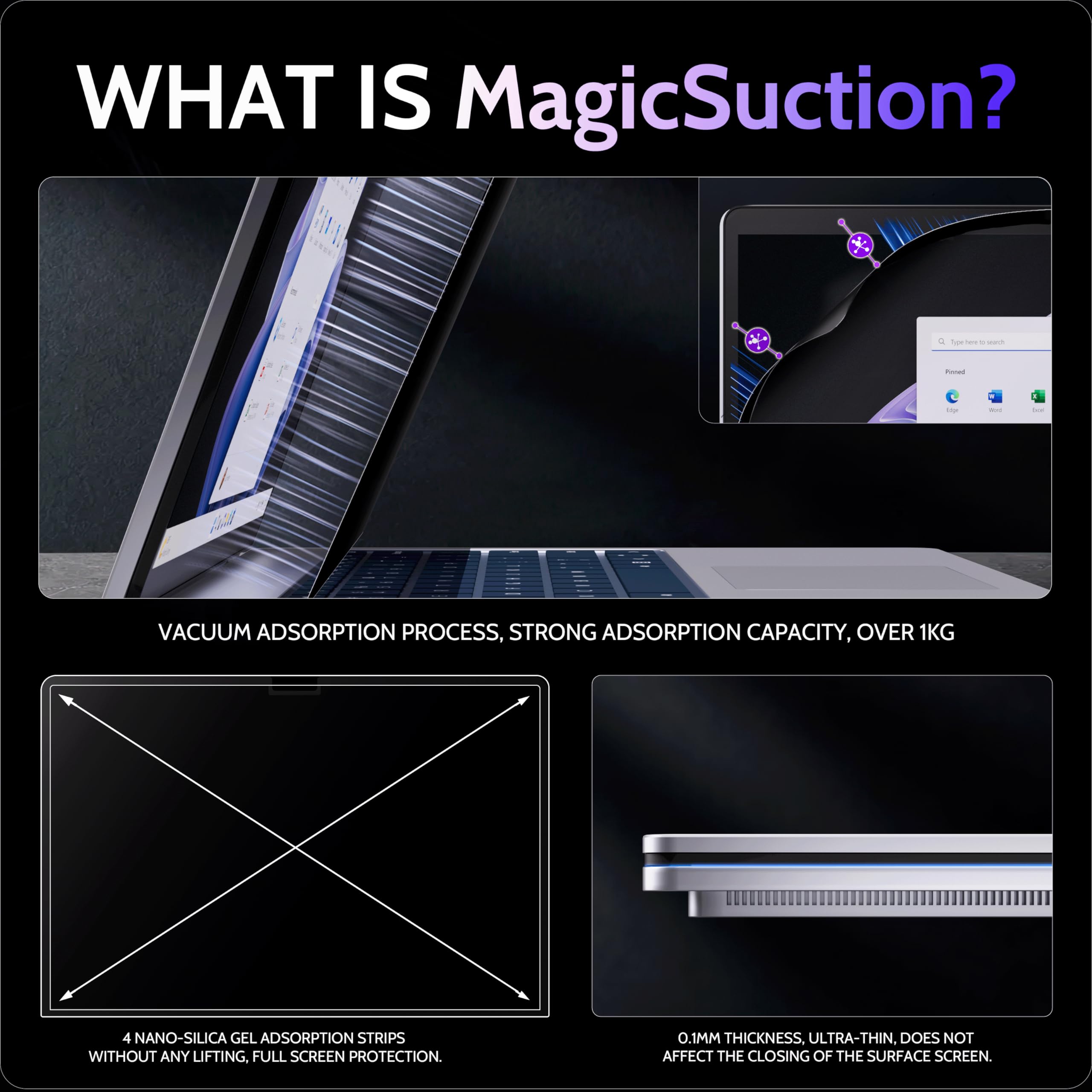 Peslv Privacy Screen For 14.4 Inch Surface Laptop Studio 2/1, Magicsuction Removable Anti Spy Black Protector, Glare Blue Light