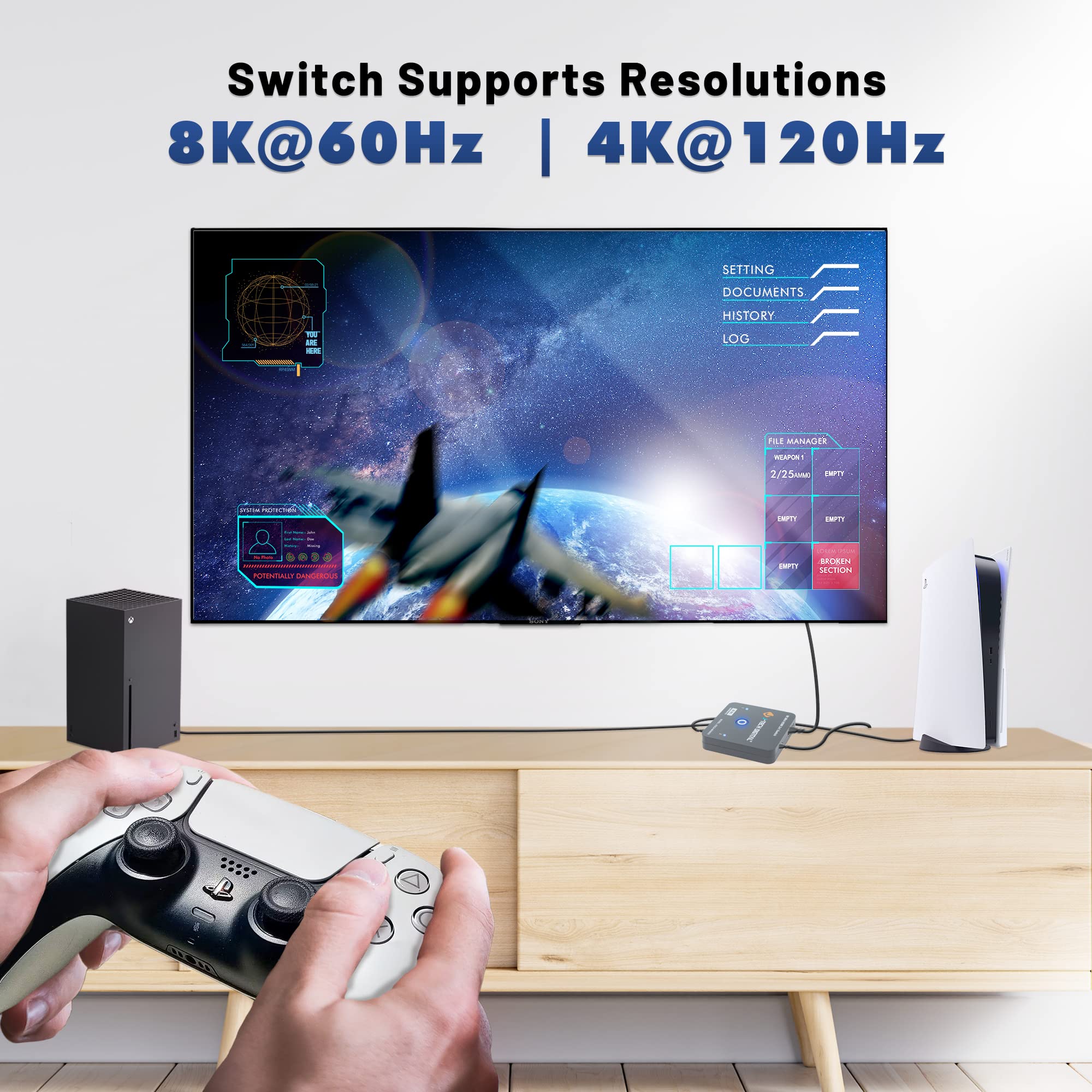 8K Hdmi 2.1 Mini Switch 2 In 1 Out 48Gbps 8K 60Hz 4K 120Hz Hdr / Hdr10 Hdmi Switcher For Xbox Ps5 Bluray With Auto Switch By J T