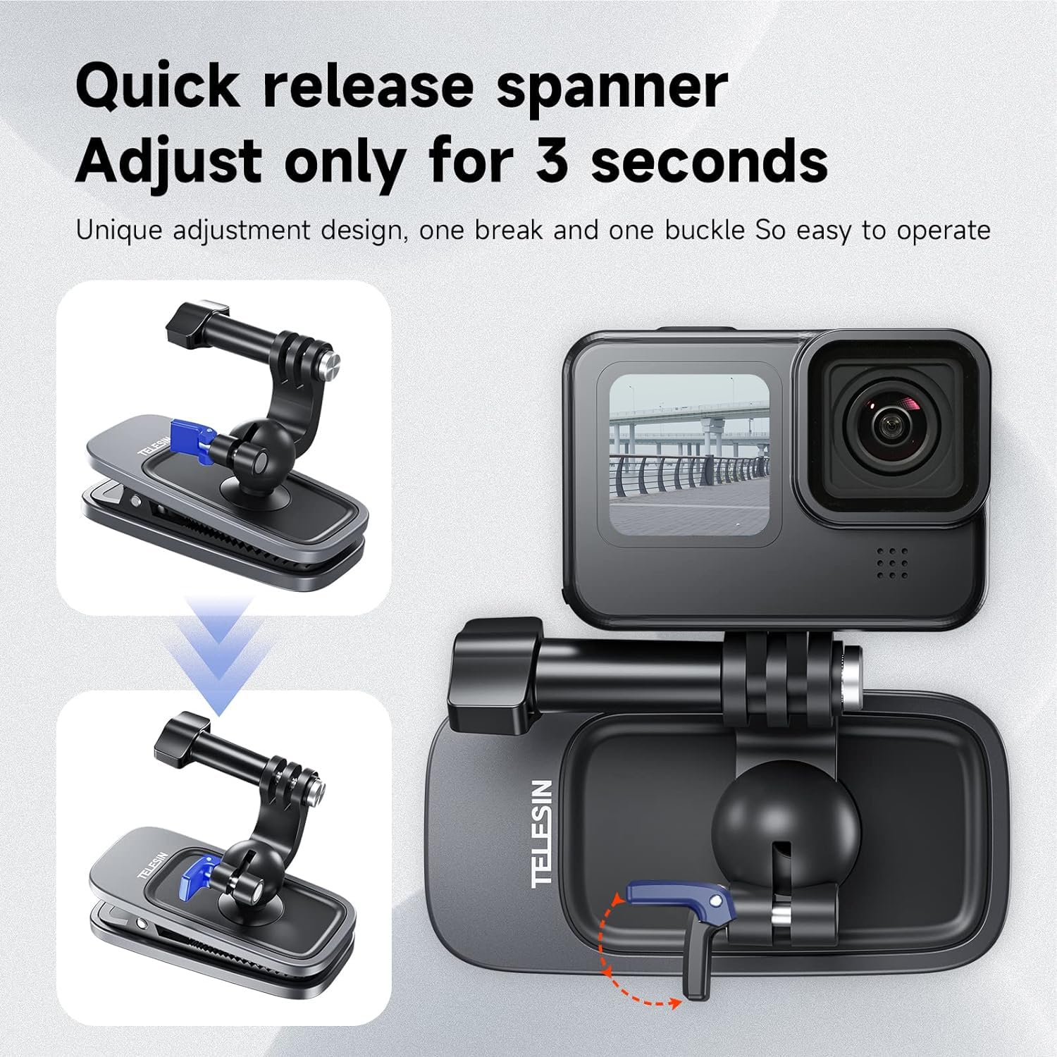 Telesin Magnetic Mount Backpack Clip With Phone Holder For Gopro Insta360 Iphone Accessories For Go Pro Hero 13 12 11 10 9 8 7 Insta 360 X3 Go3 Ace Pro Dji Action 5 Pro 4 3 Pocket 3 Bike Motorcycle