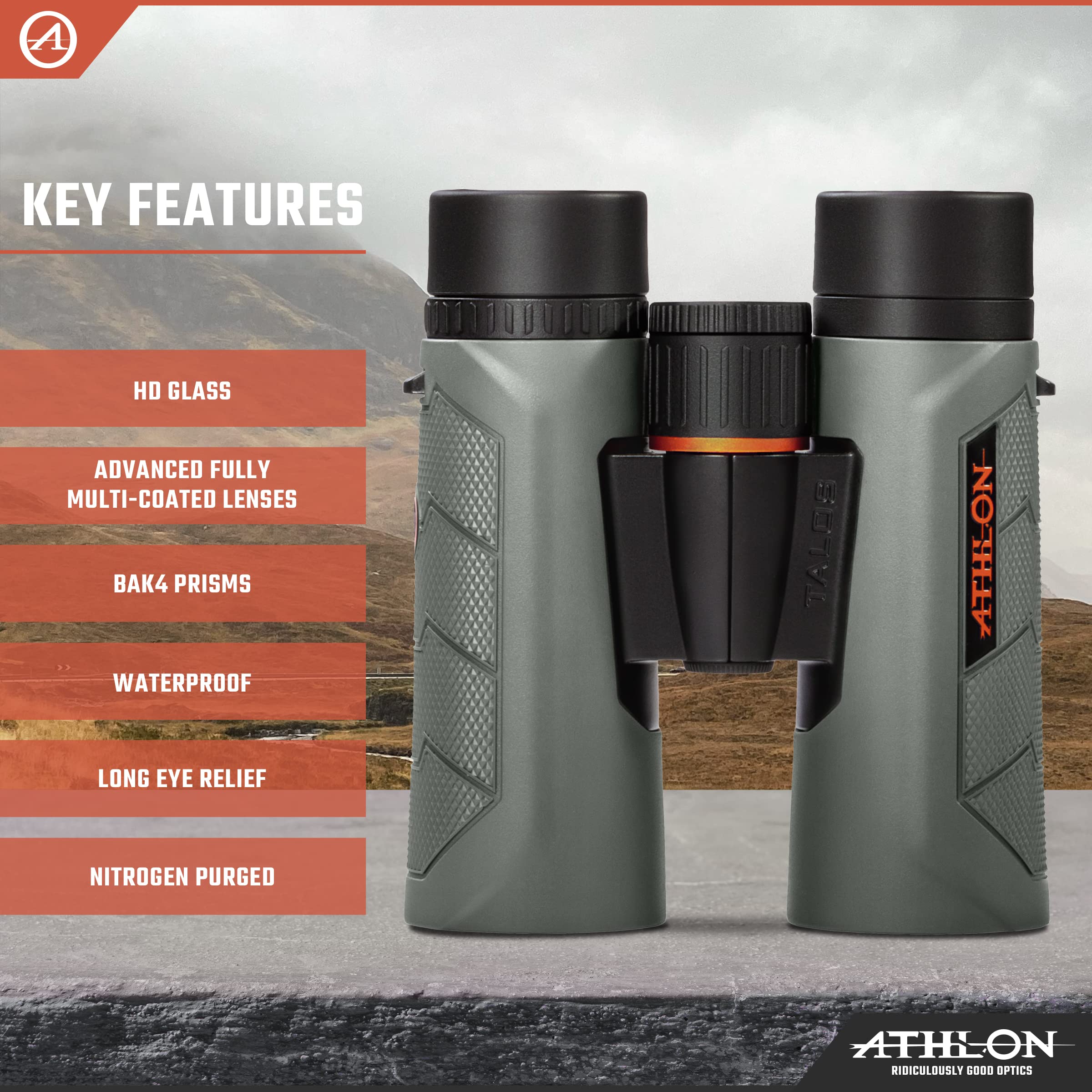 Athlon Optics 10X42 Talos G2 Hd Binoculars With Eye Relief For Adults And Kids, High Powered Binoculars For Hunting, Birdwatchin
