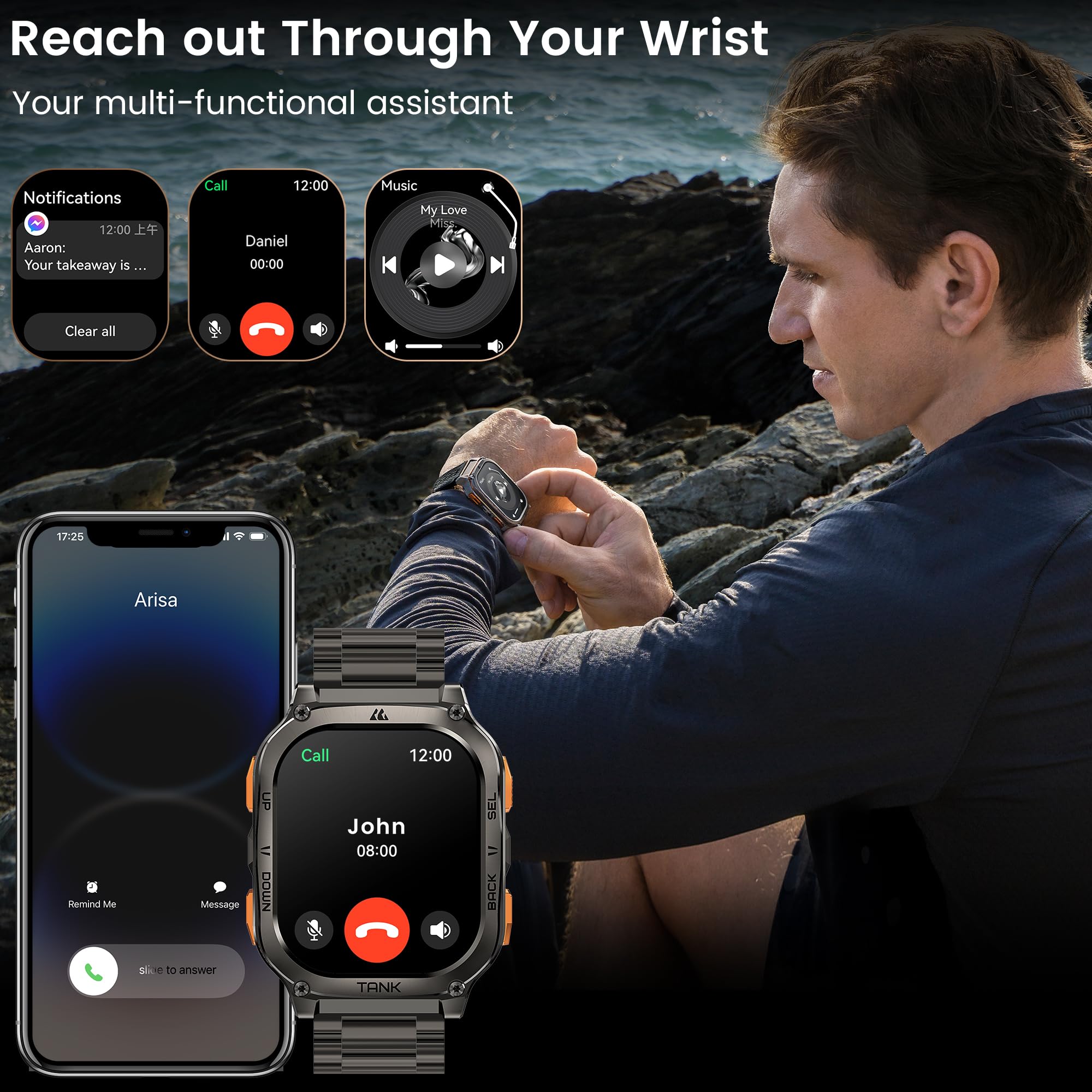 Kospet Tank M3 Ultra Gps Smart Watch, 50M Waterproof, Compass, Altitude, Air Pressure, 480Mah Large Battery, Stainless Steel, Bl