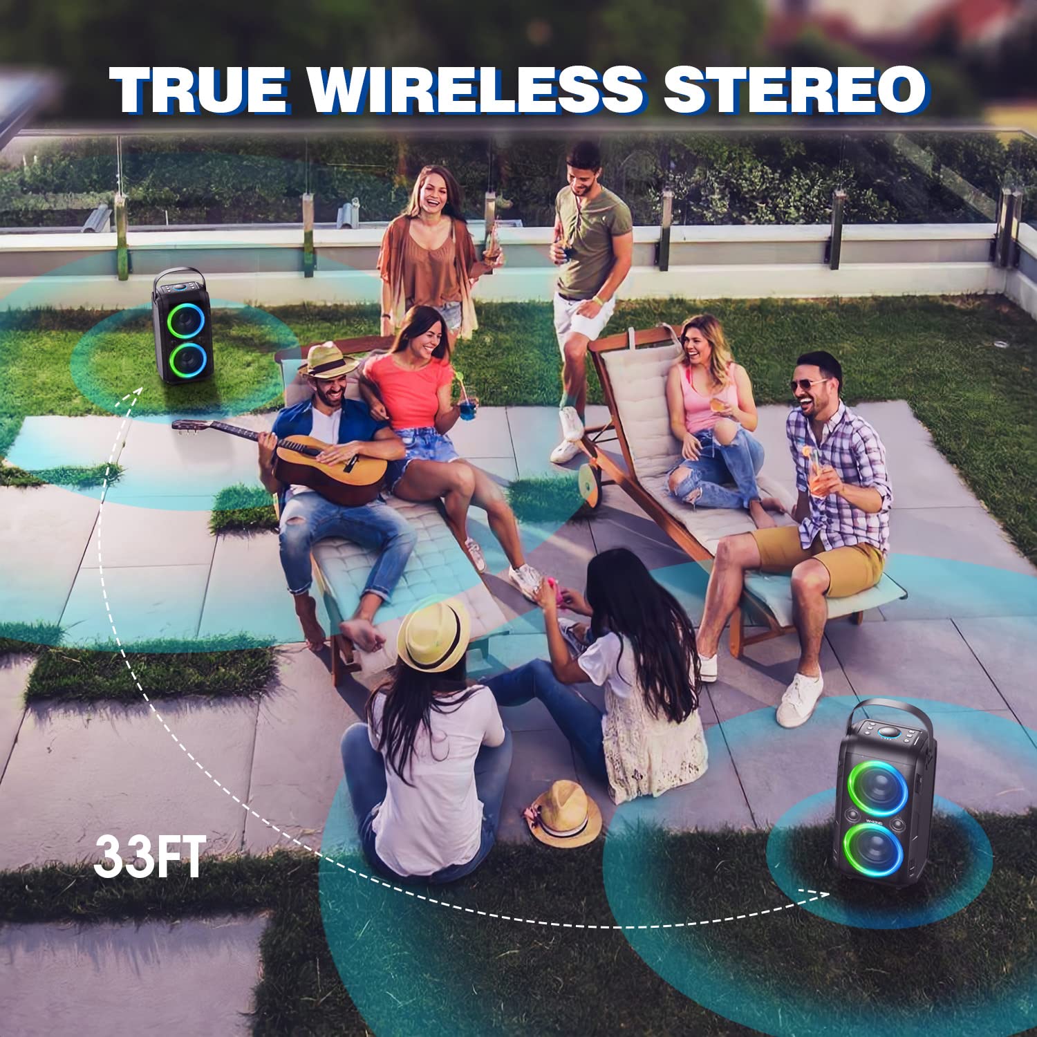 W King Bluetooth Speaker, (180W Peak)80W Party Portable Speaker Bluetooth Wireless Boom Box/4 Drivers(2*4.04'' Woofer)/Deep Bass