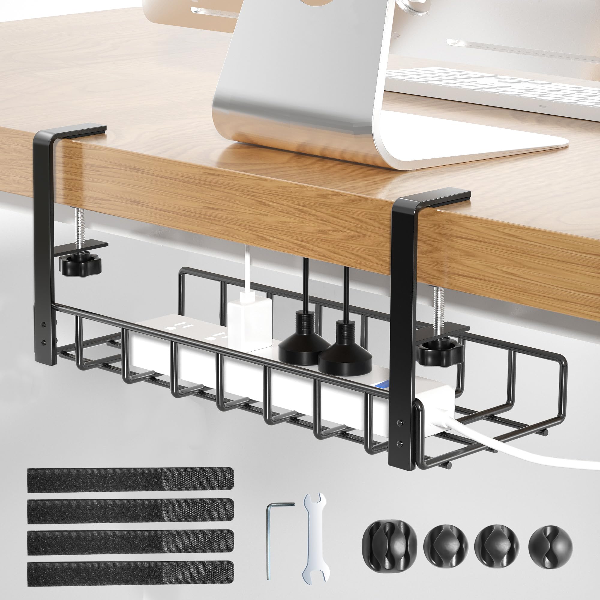 Under Desk Cable Management Tray 1 Pack, Xpatee Wire Management No Drill, Cable Tray With Clamp For Desk Wire Management, Comput