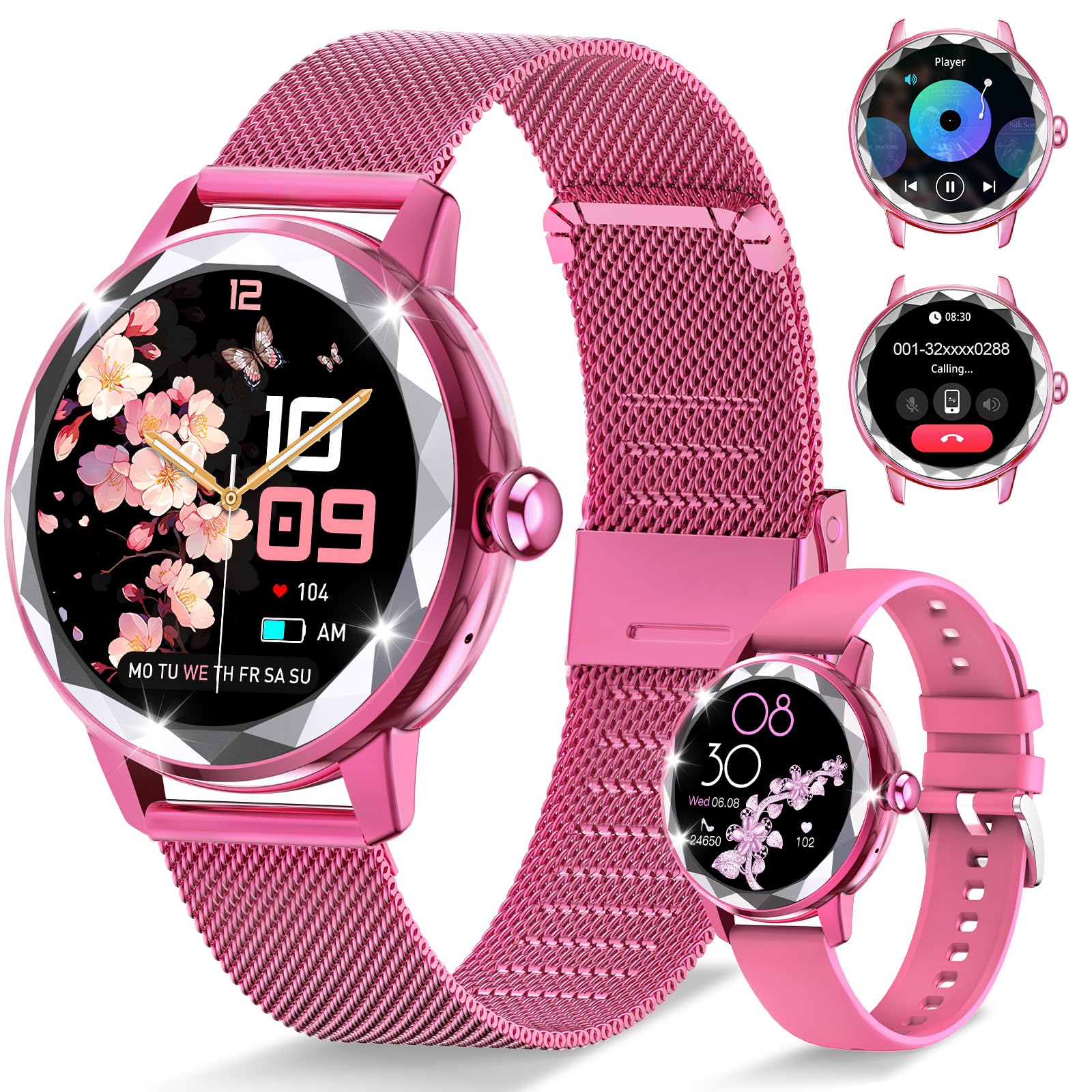Smart Watch For Women With Make/Answer Call, 1.2 '' Adjustable Fitness Watch With Heart Rate Sleep Monitor Female Cycle And 100+