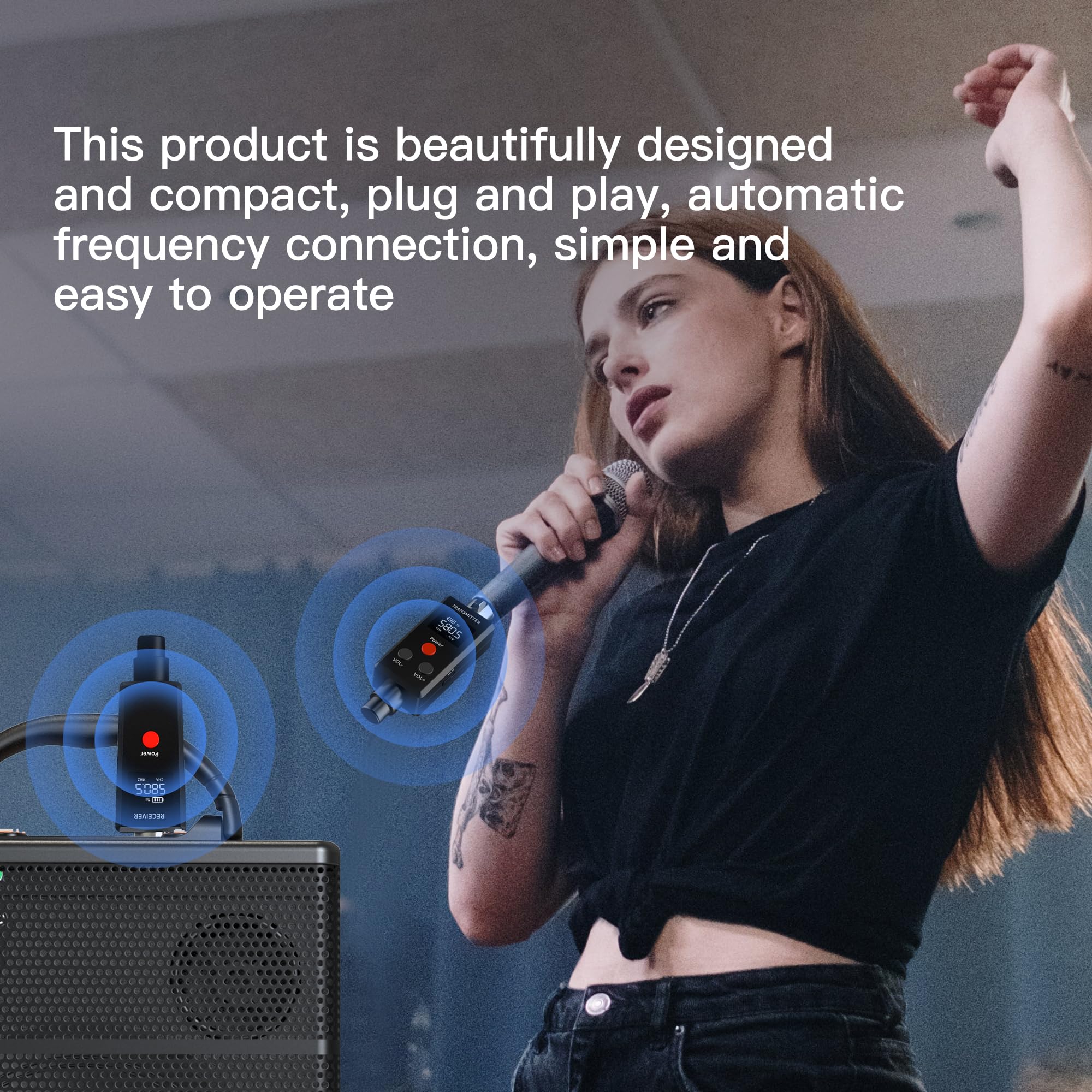 Elimavi Wireless Microphone System 2.4Ghz Wireless Plug On Xlr Dual Transmitter & Receiver For Dynamic Mic,Mixer,Pa System,2 Tra