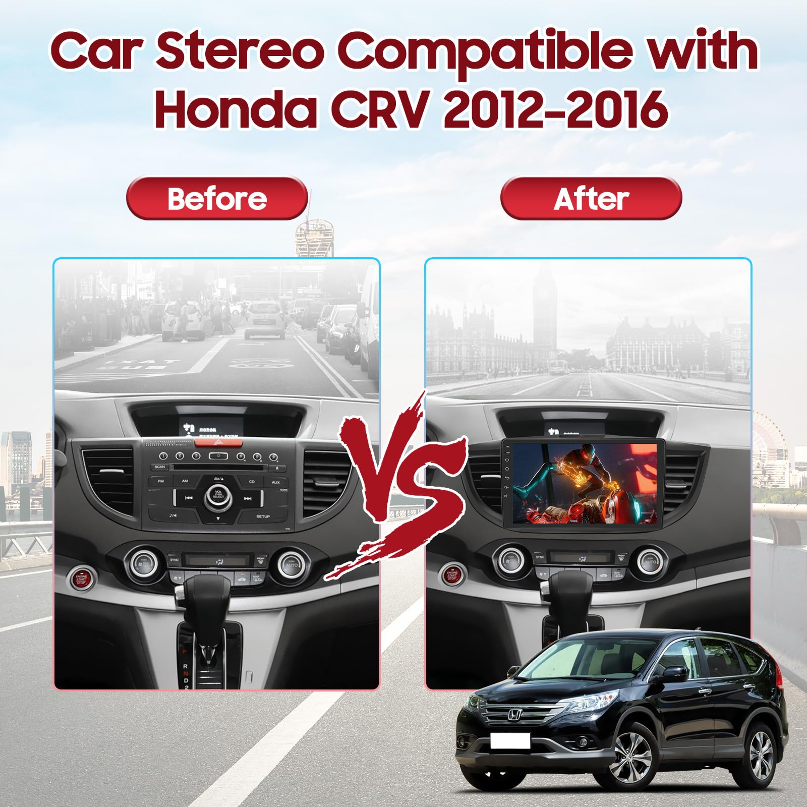 Palyxiu 10.1'' Car Stereo Radio Dash Kit For Crv 2012 2016, Wireless Carplay Android Auto, 5G Wifi 8 Core Ips Touch Screen With