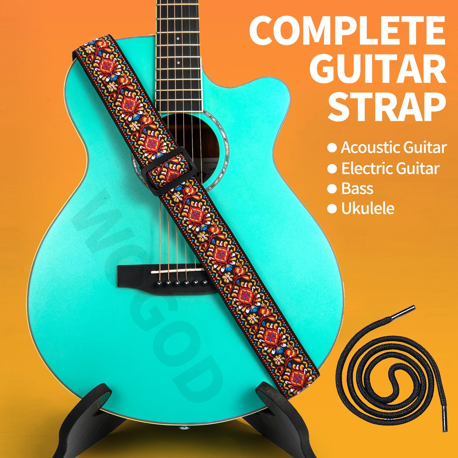 Wogod Guitar Strap (Red Jacquard)