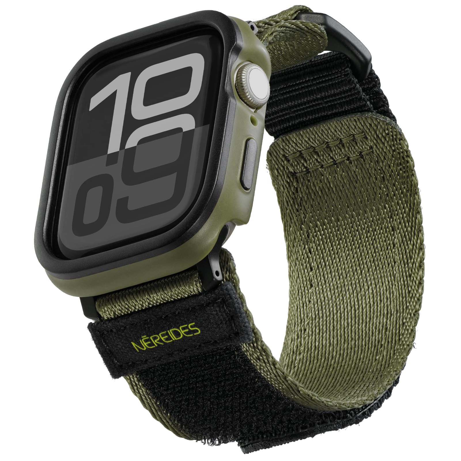 Rugged Case With Band For Apple Watch Series 10 Band 46Mm, Hook And Loop Nylon Sport Strap With Case For Iwatch Men(Army Green)