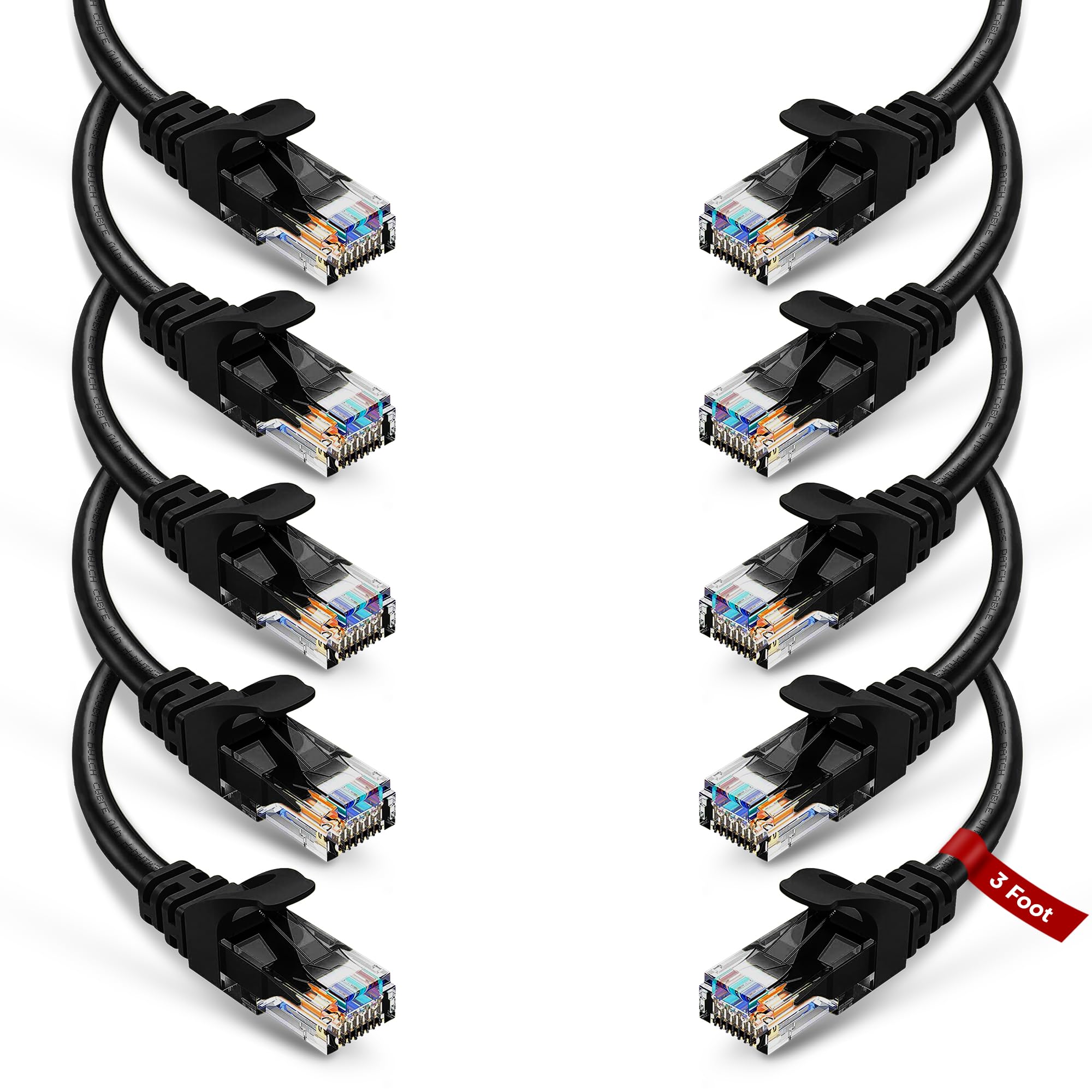 Newyork Cables Cat6 Ethernet Patch Cable 3Ft (10 Pack), Snagless Cat6 Patch Cables For Data Centers, 10Gbps, 550Mhz Ethernet Cord, Bare Copper Network Patch Cables For Home And Enterprise  Black